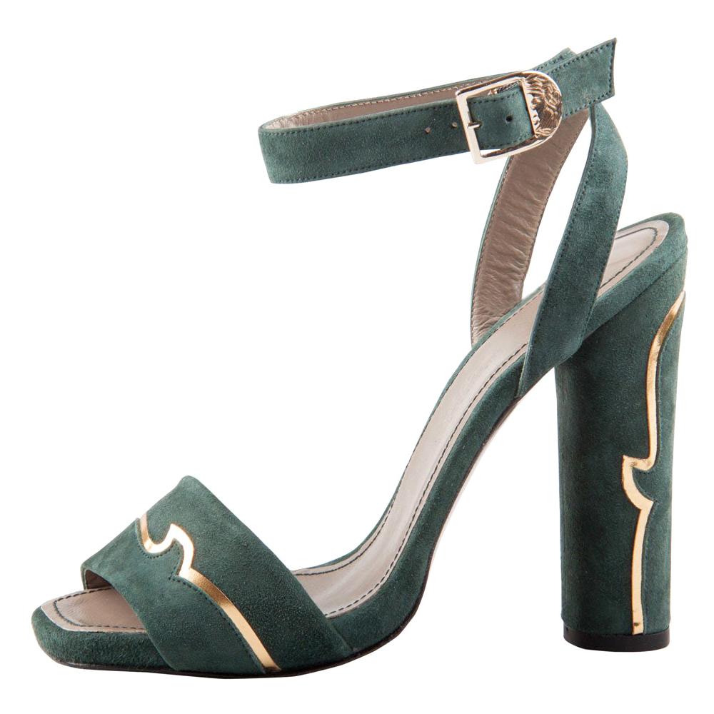 Versace Dark Green And Gold Suede Ankle Strap Sandals Size 37