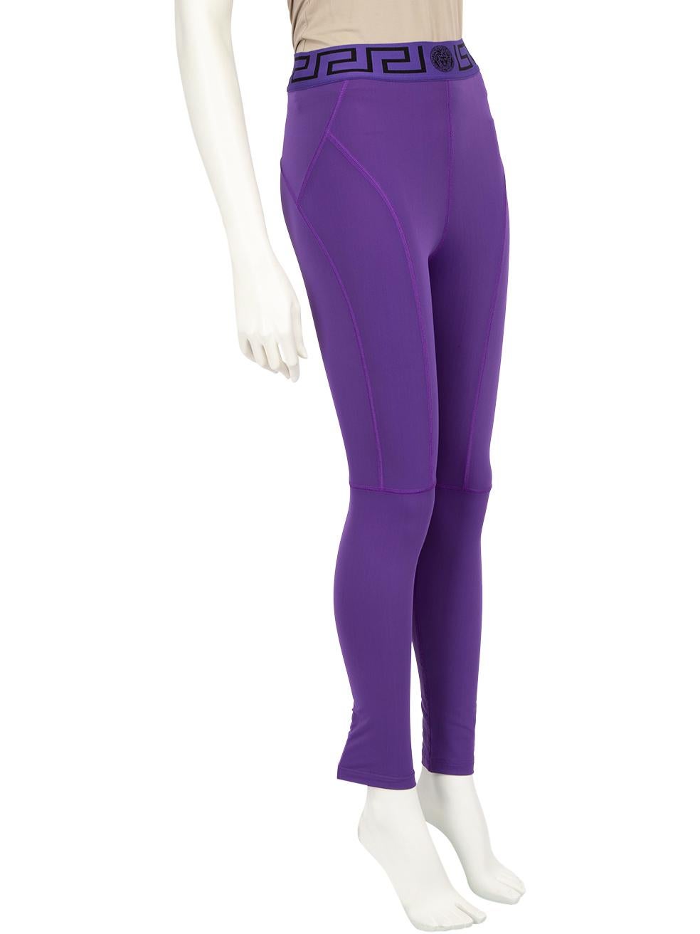 CONDITION is New with tags on this brand new Versace designer item. This item comes with original packaging.
 
 
 
 Details
 
 
 Model: 1004103
 
 Season: FW23
 
 Dark Orchid Purple 
 
 Synthetic
 
 Leggings
 
 Medusa motif
 
 Greca border
 
