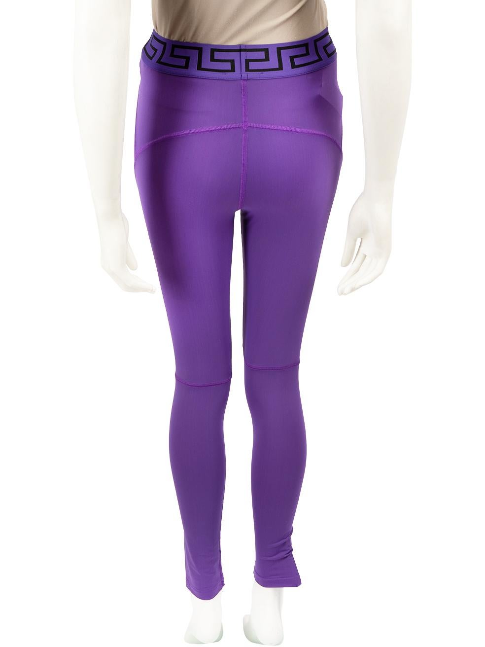 Versace Dark Orchid Purple Greca Gym Leggings Size S In New Condition For Sale In London, GB
