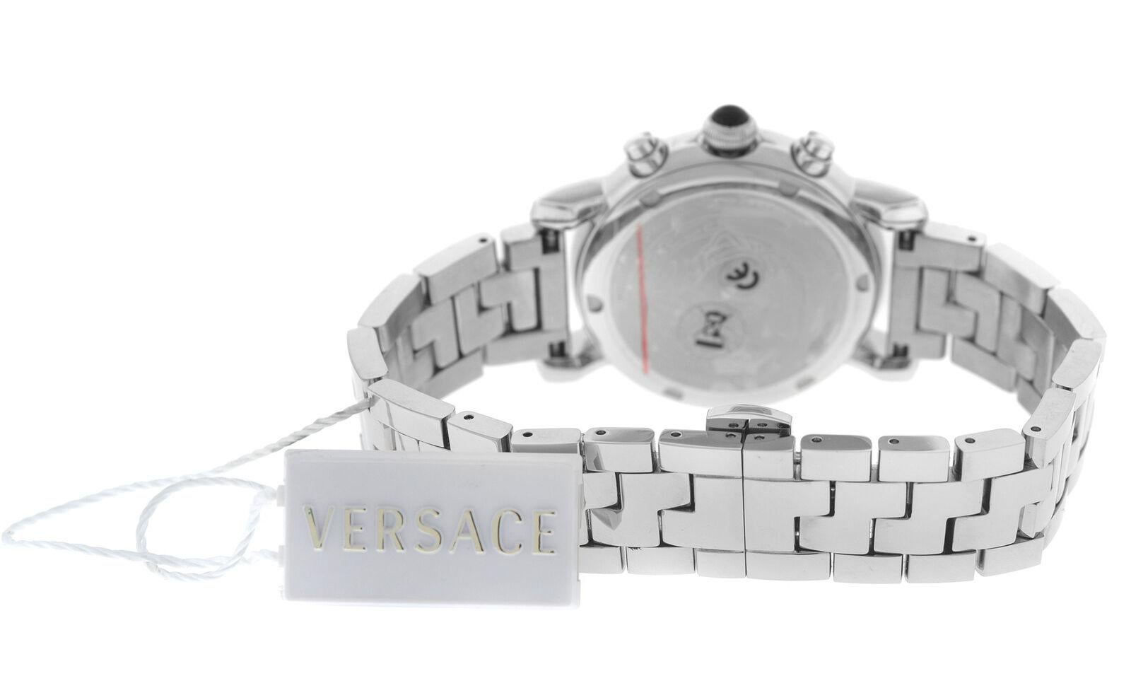 Women's or Men's Versace Day Glam VLB08 0014 Stainless Steel Mother of Pearl Chrono Quartz Watch For Sale