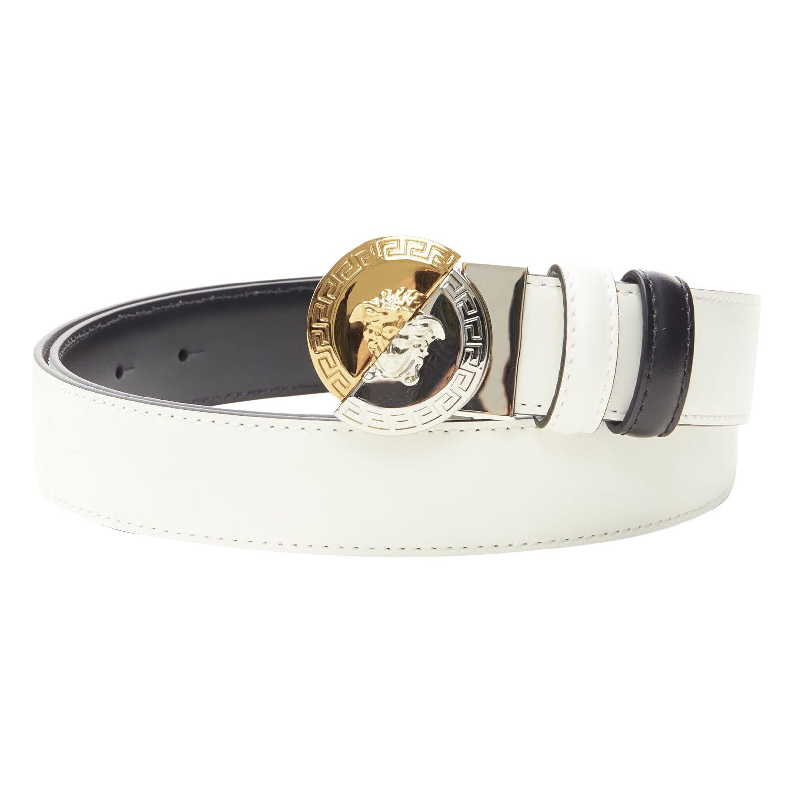 VERSACE Demi Medusa Reversible black white silver gold belt 90cm-100cm