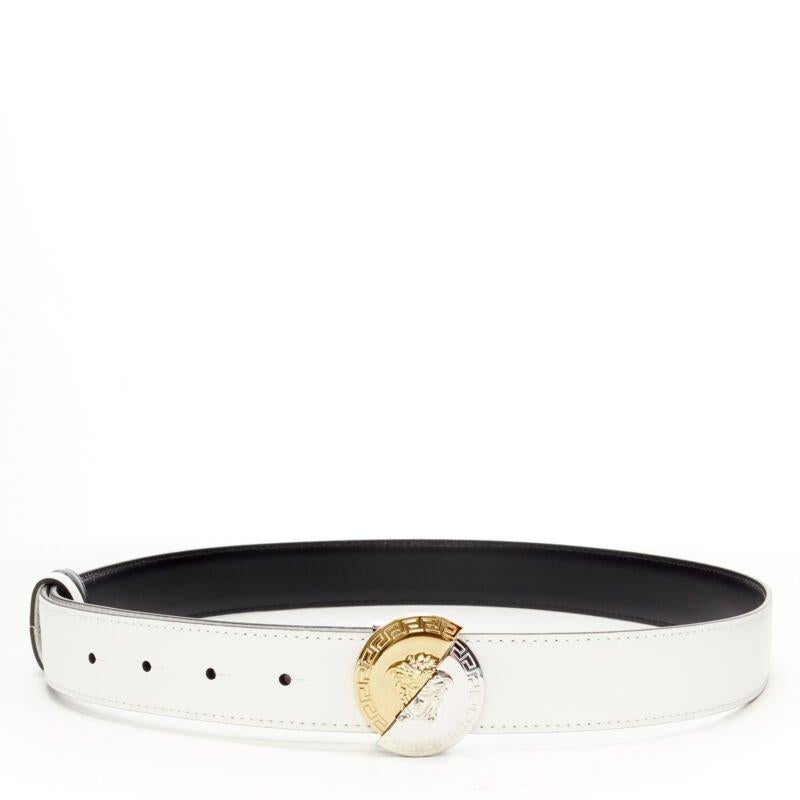 Men's VERSACE Demi Medusa Reversible black white split coin belt 110cm 42-46