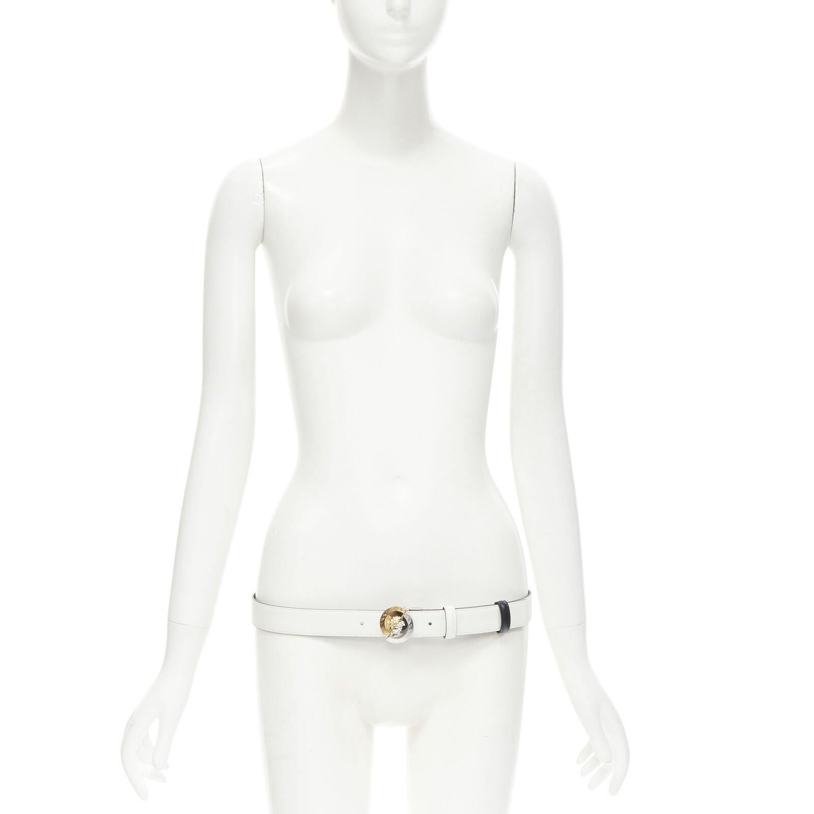 Beige VERSACE Demi Medusa Reversible black white split coin buckle 100cm 38-42