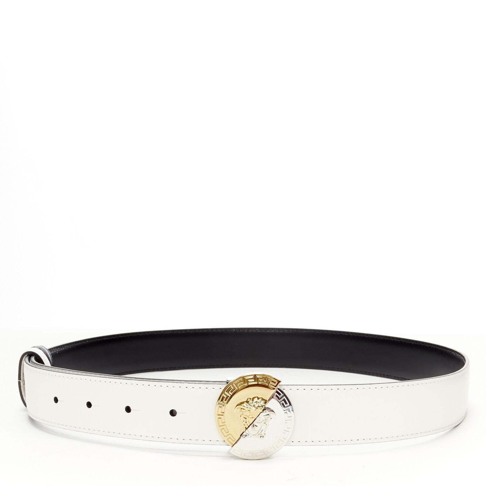 Men's VERSACE Demi Medusa Reversible black white split coin buckle 100cm 38-42