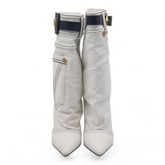 Versace Denim Cowboy Boots White