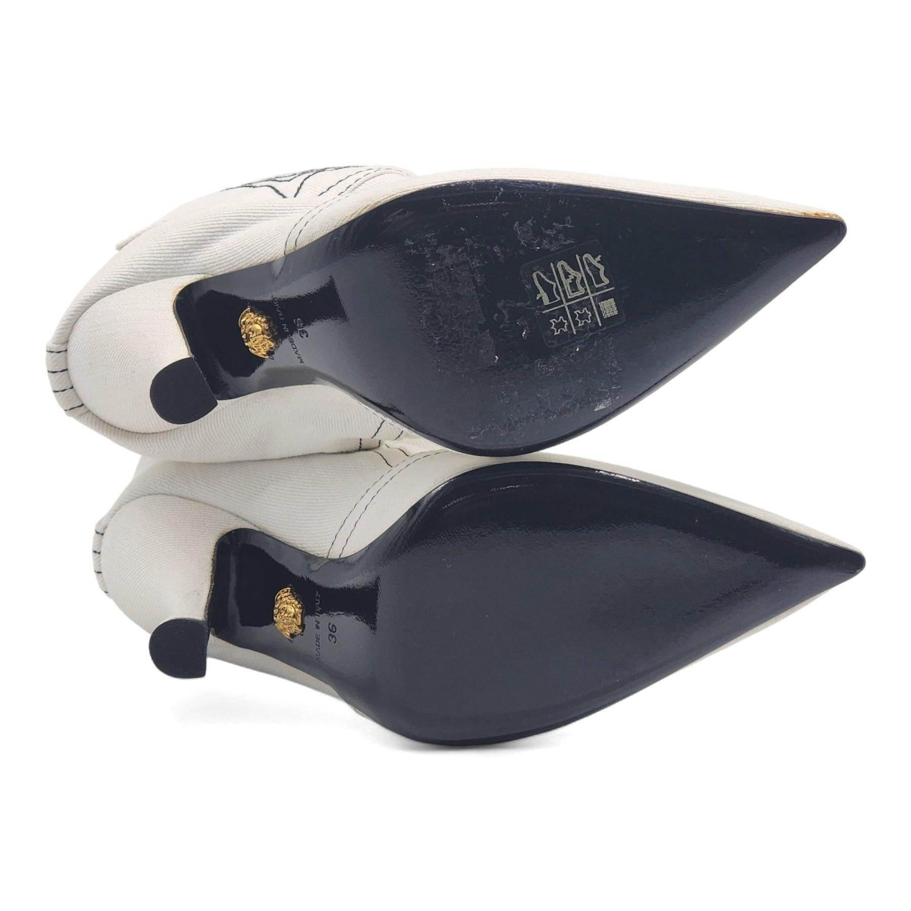 Versace Denim Cowboy Boots White In Excellent Condition For Sale In Los Angeles, CA