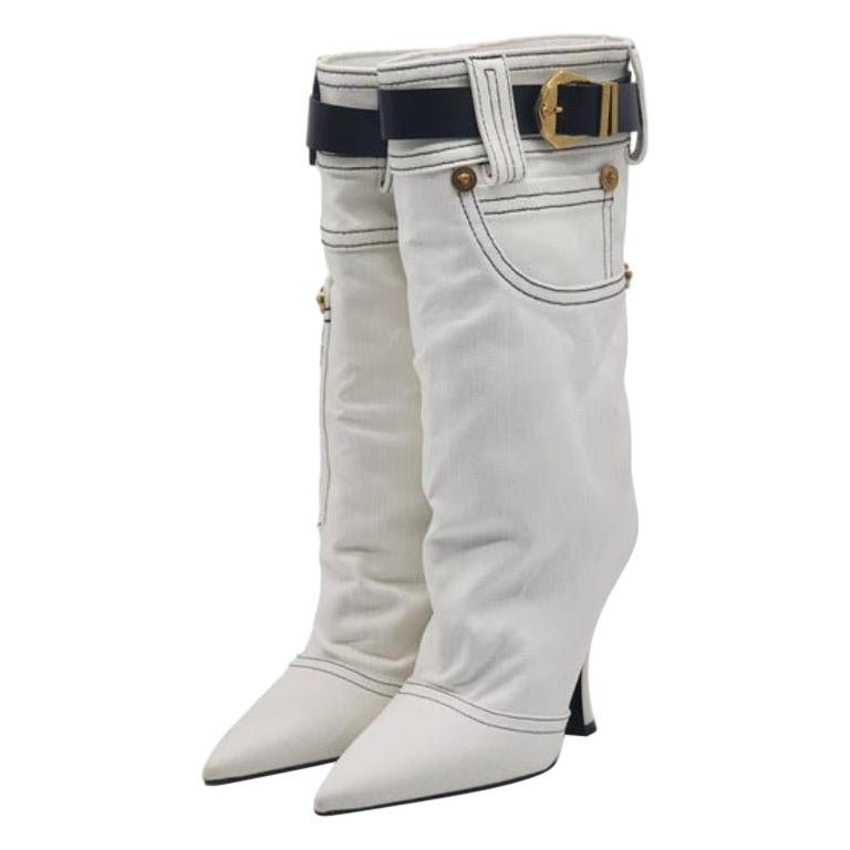 Versace - Bottes de cow-boy en denim - Blanc en vente