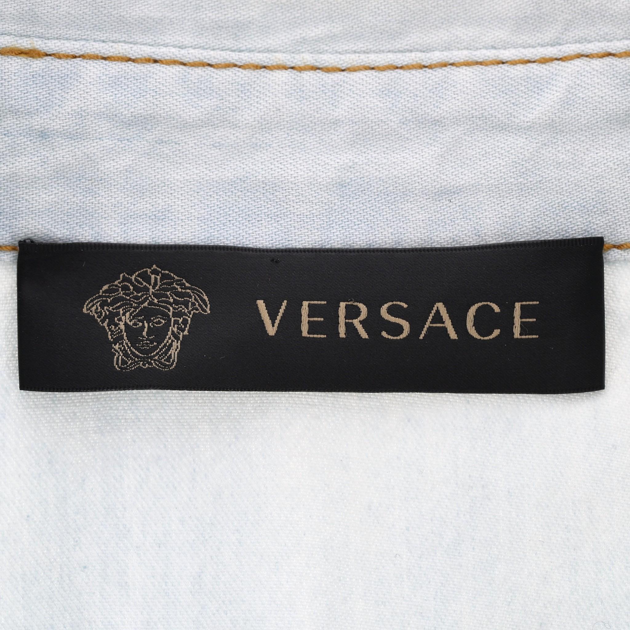 Versace Denim Dress With Silk Swirl Print For Sale 1
