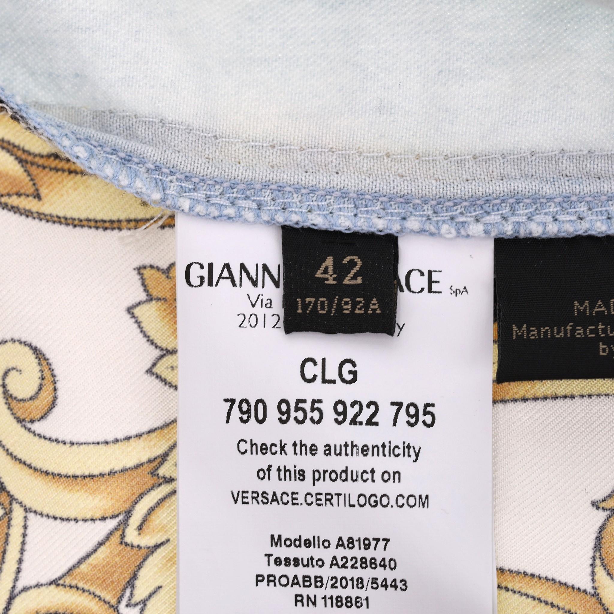 Versace Denim Dress With Silk Swirl Print For Sale 2