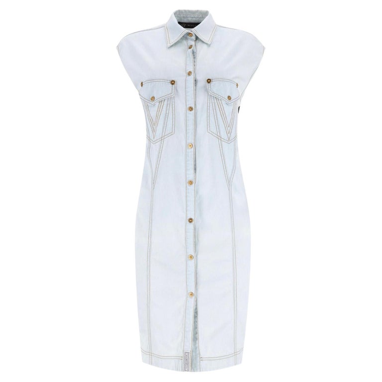 Versace Denim Dress With Silk Swirl Print
