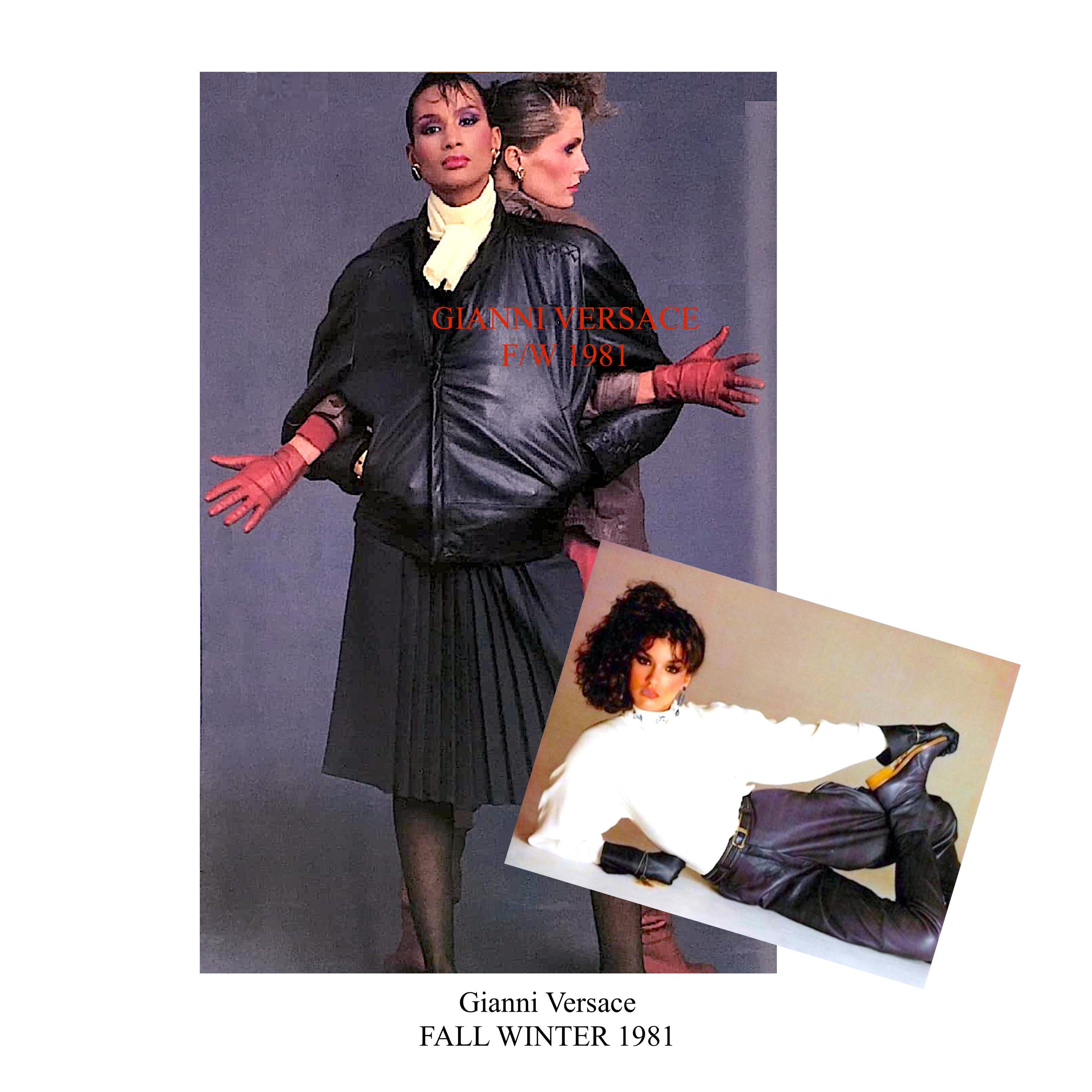 Noir Versace Designed by Gianni Versace Vintage Fall Winter 1981 Costume 100% cuir. en vente