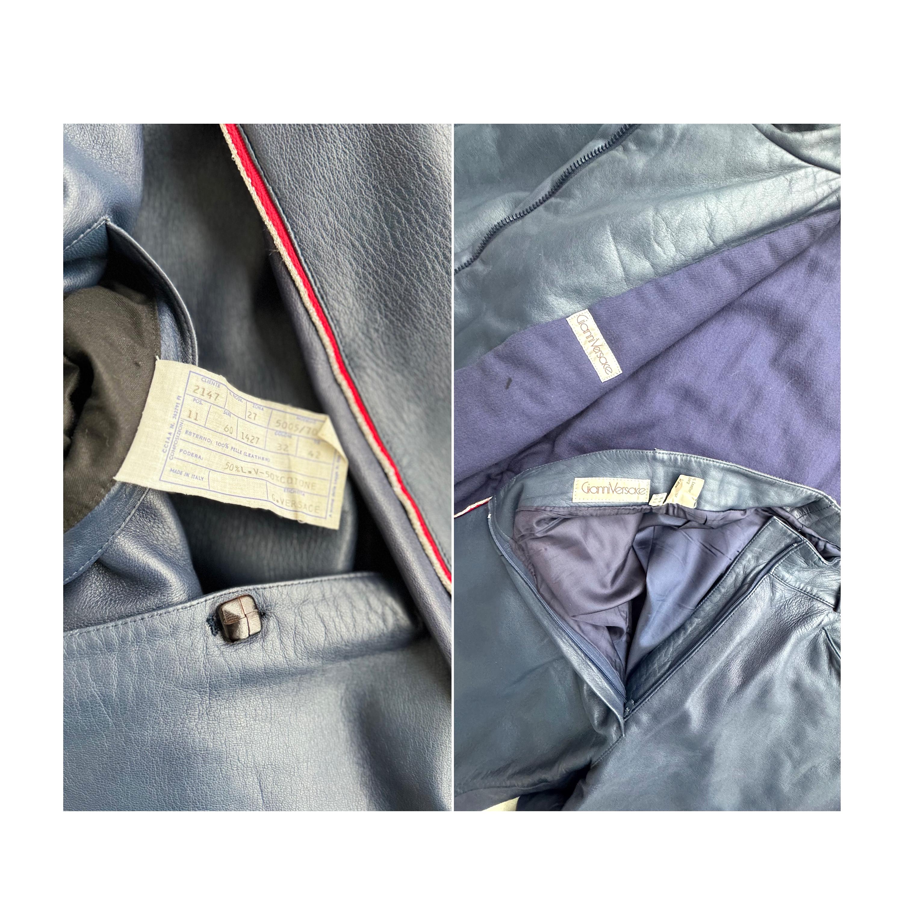 Versace Designed by Gianni Versace Vintage Fall Winter 1981 Costume 100% cuir. Excellent état - En vente à Antwerpen, Vlaams Gewest