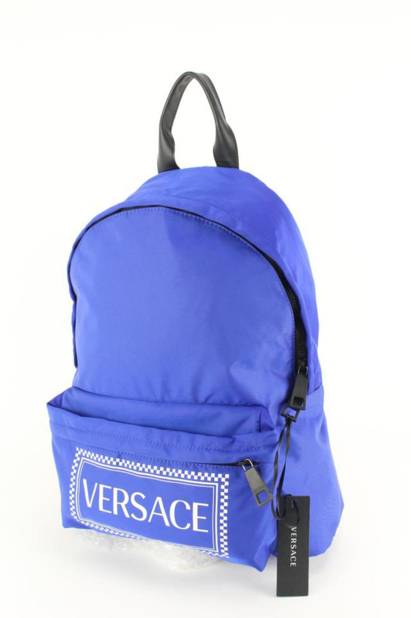 Versace DFZ5350  $975 Blue Zaino Stampa Logo Nylon Backpack Travel Bag 39v54s For Sale 5