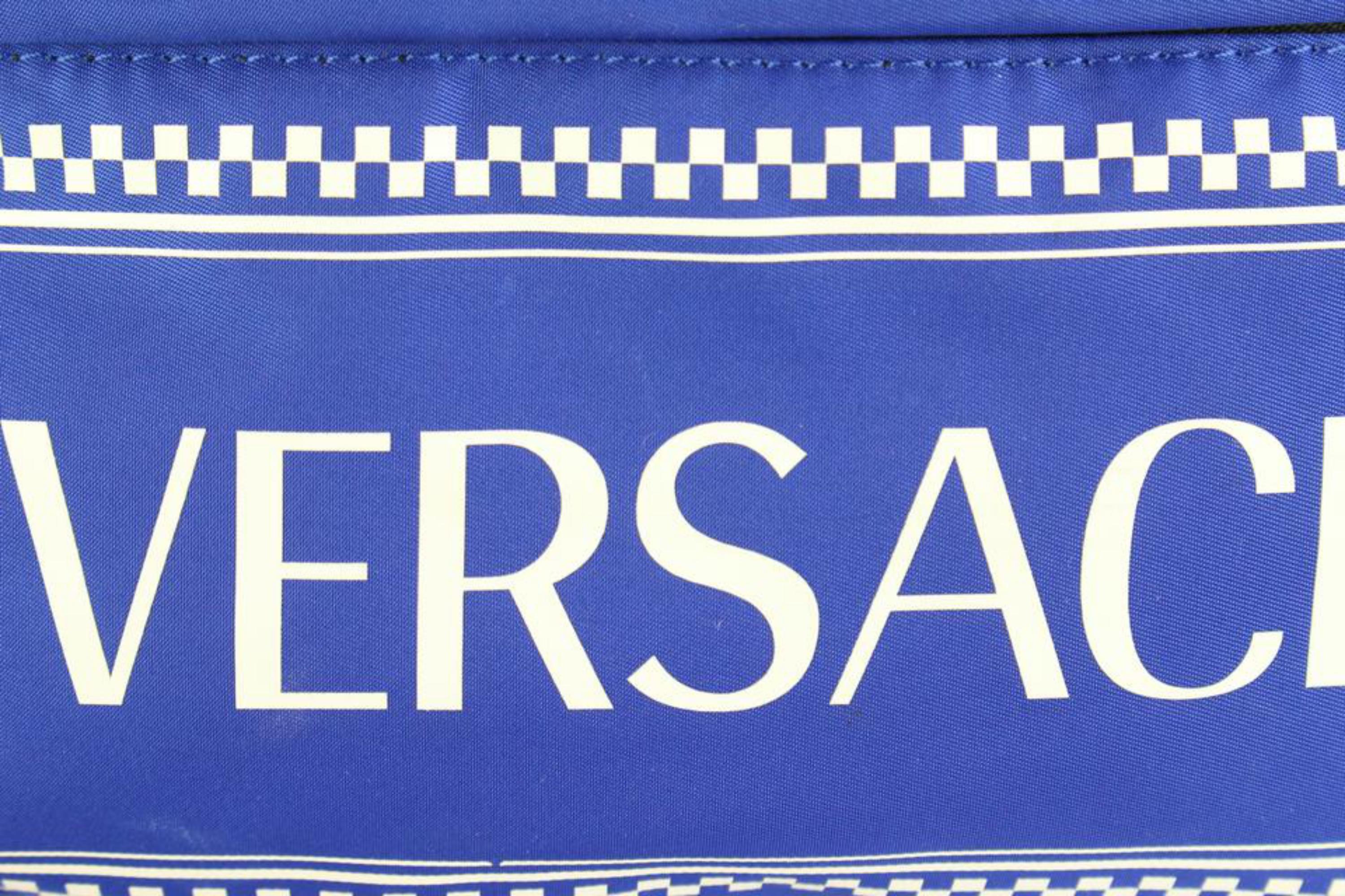 Women's Versace DFZ5350  $975 Blue Zaino Stampa Logo Nylon Backpack Travel Bag 39v54s For Sale