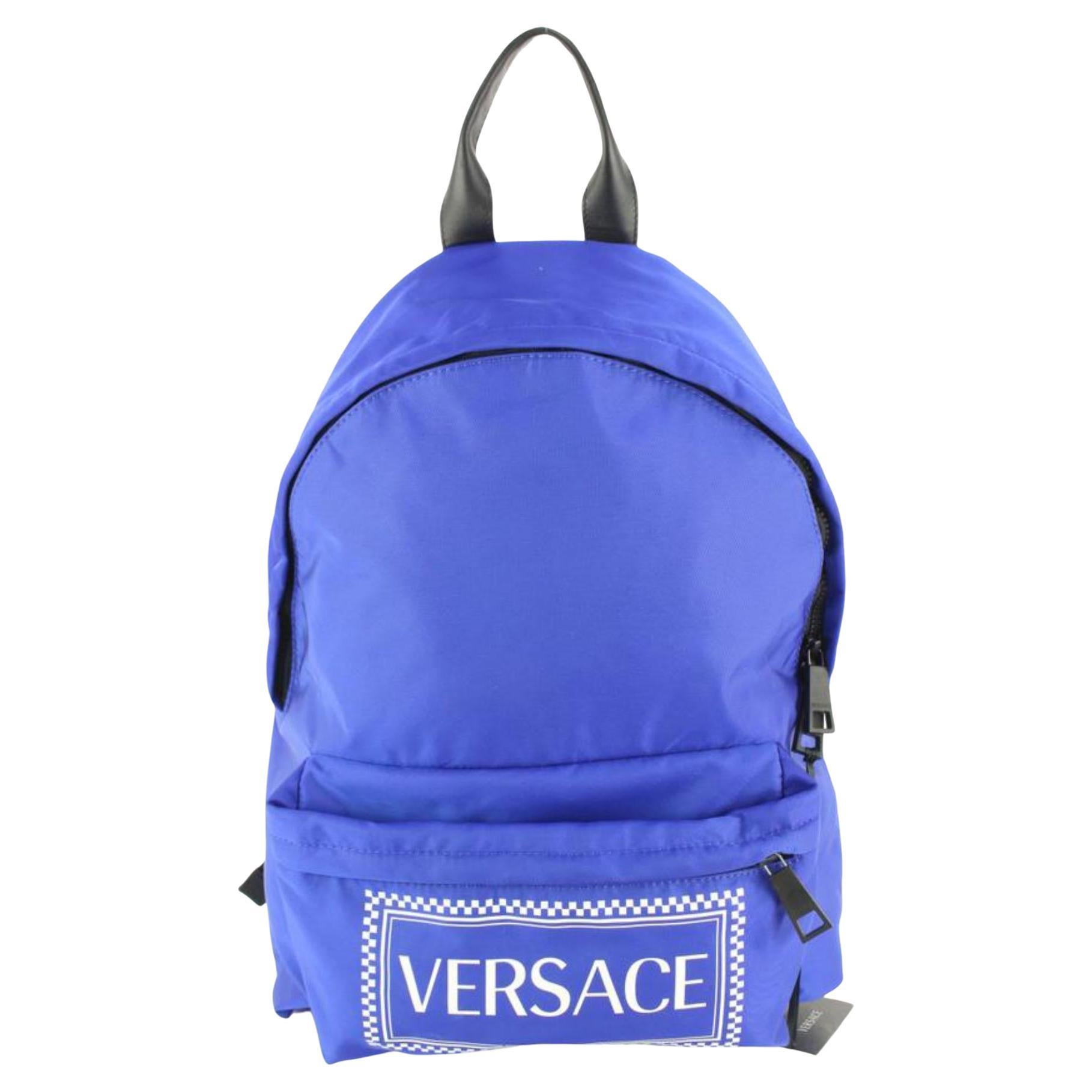 Versace DFZ5350  $975 Blue Zaino Stampa Logo Nylon Backpack Travel Bag 39v54s