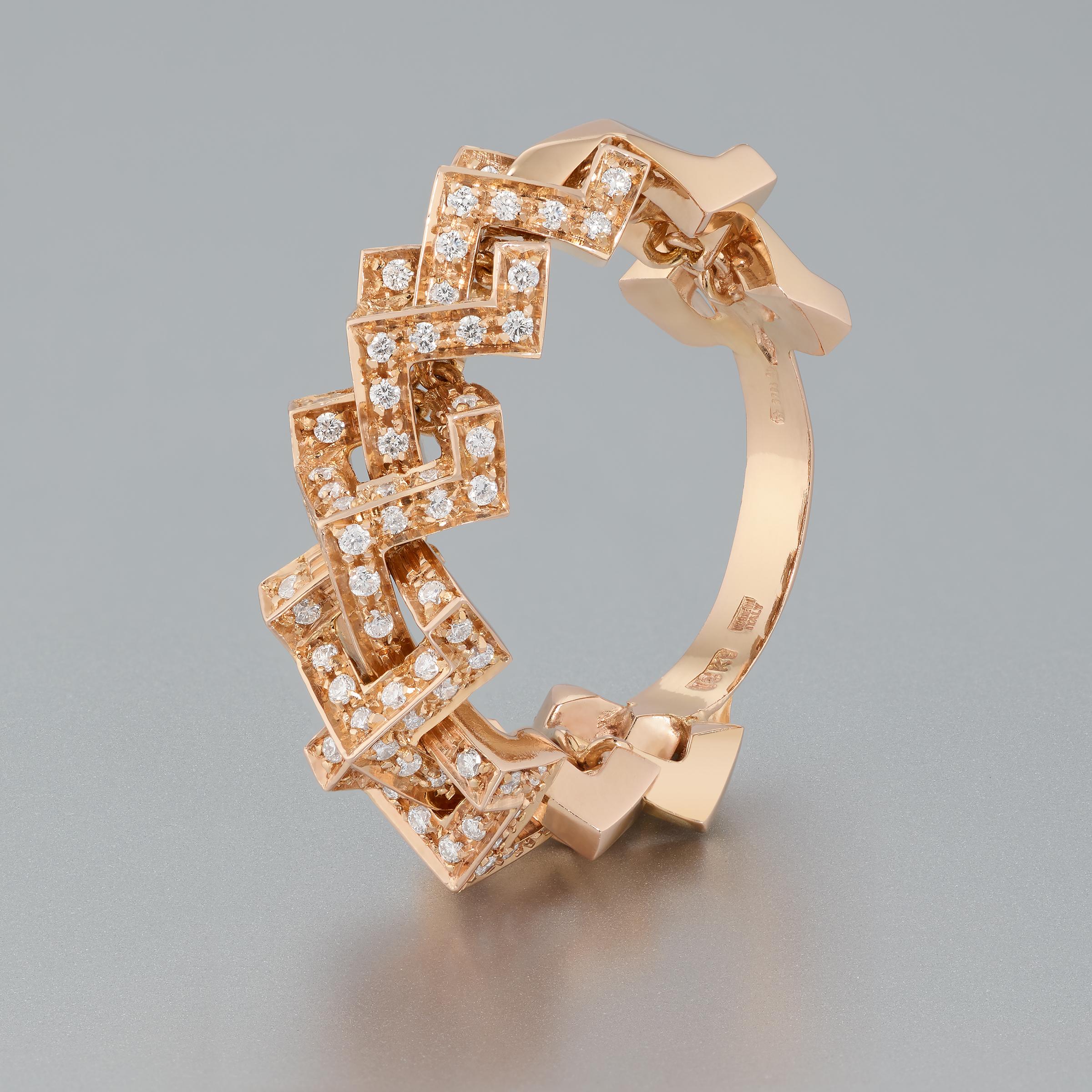 Brilliant Cut Versace Diamond Band Fashion Ring in 18K Rose Gold For Sale