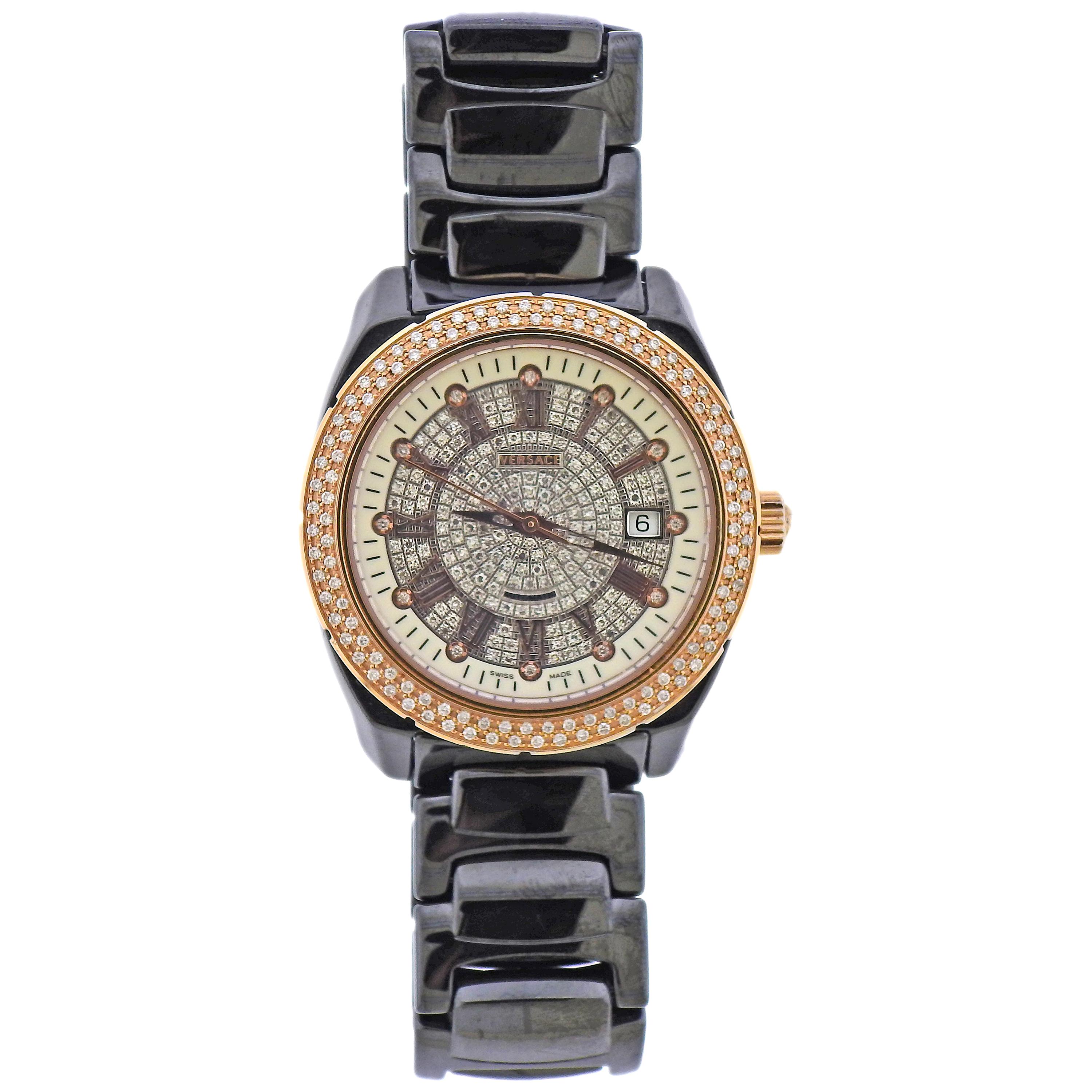 Versace Diamond Ceramic Rose Gold Watch A126122