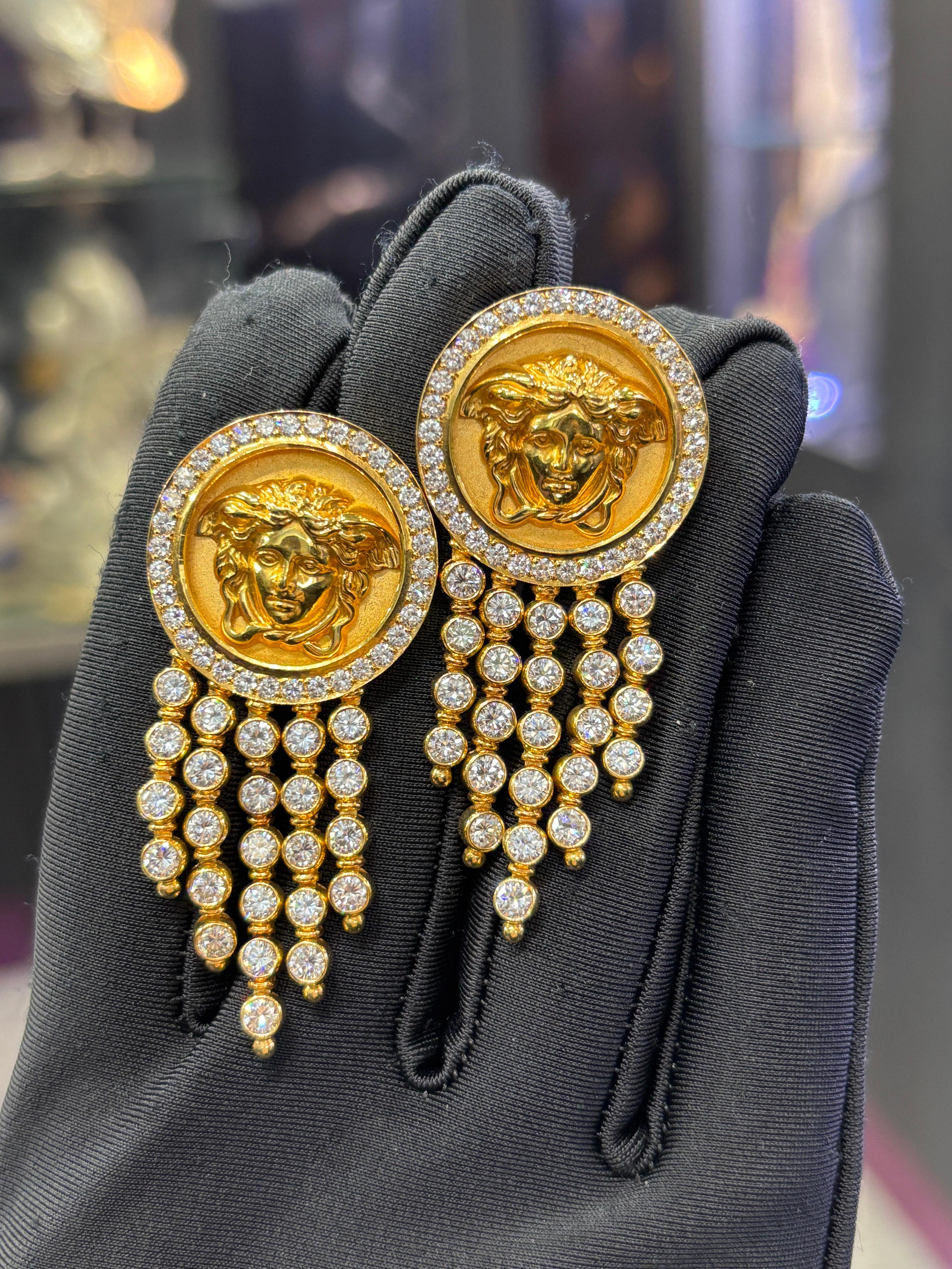 Round Cut Versace Diamond Earrings For Sale