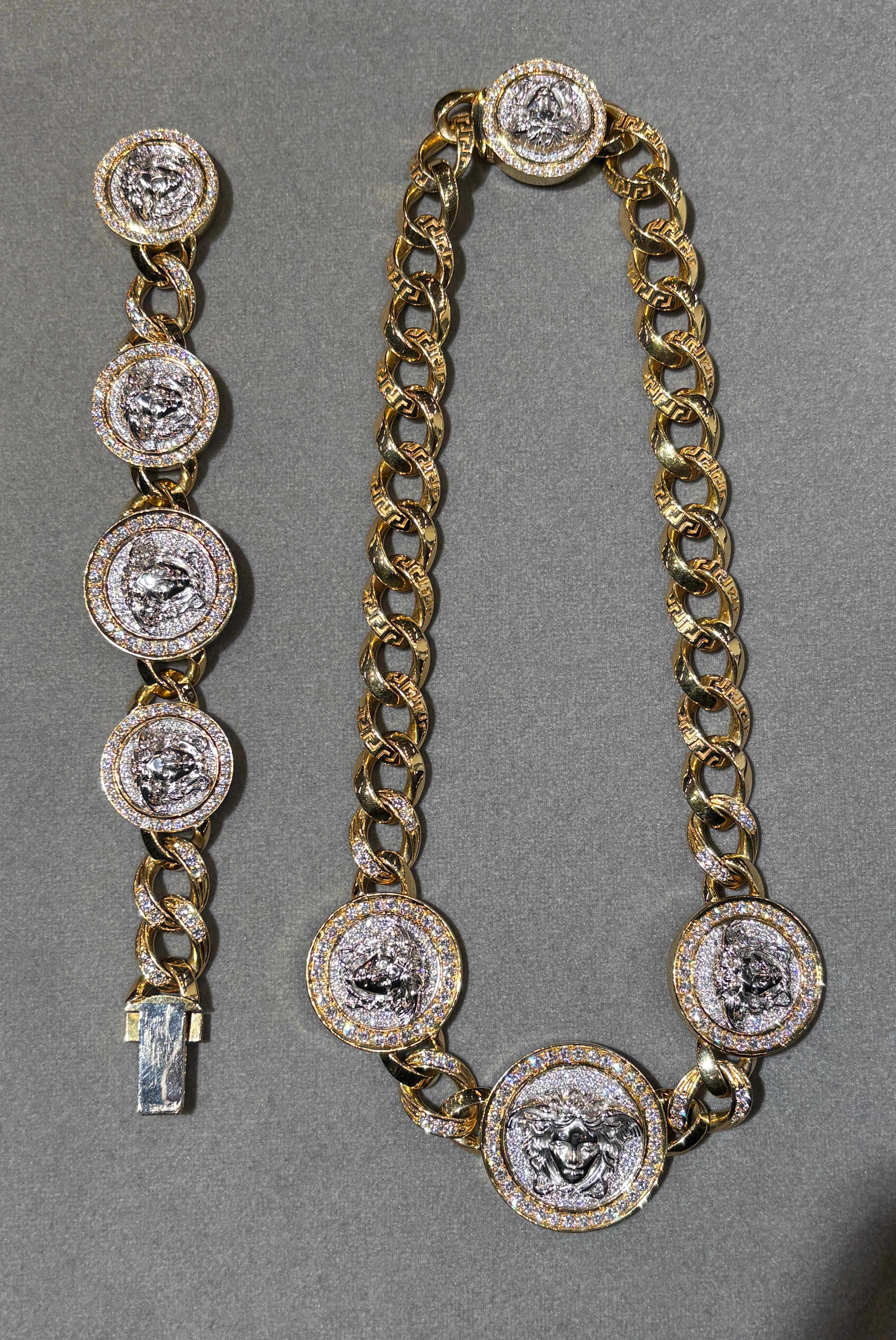 Versace Diamond Link Bracelet and Necklace Set For Sale 6