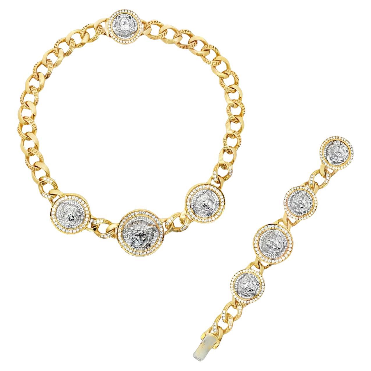 Versace Diamond Link Bracelet and Necklace Set For Sale