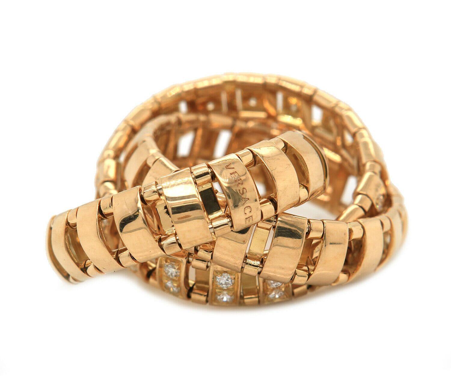 Versace Bague à rouleaux en or jaune 18 carats et diamants Pour femmes en vente