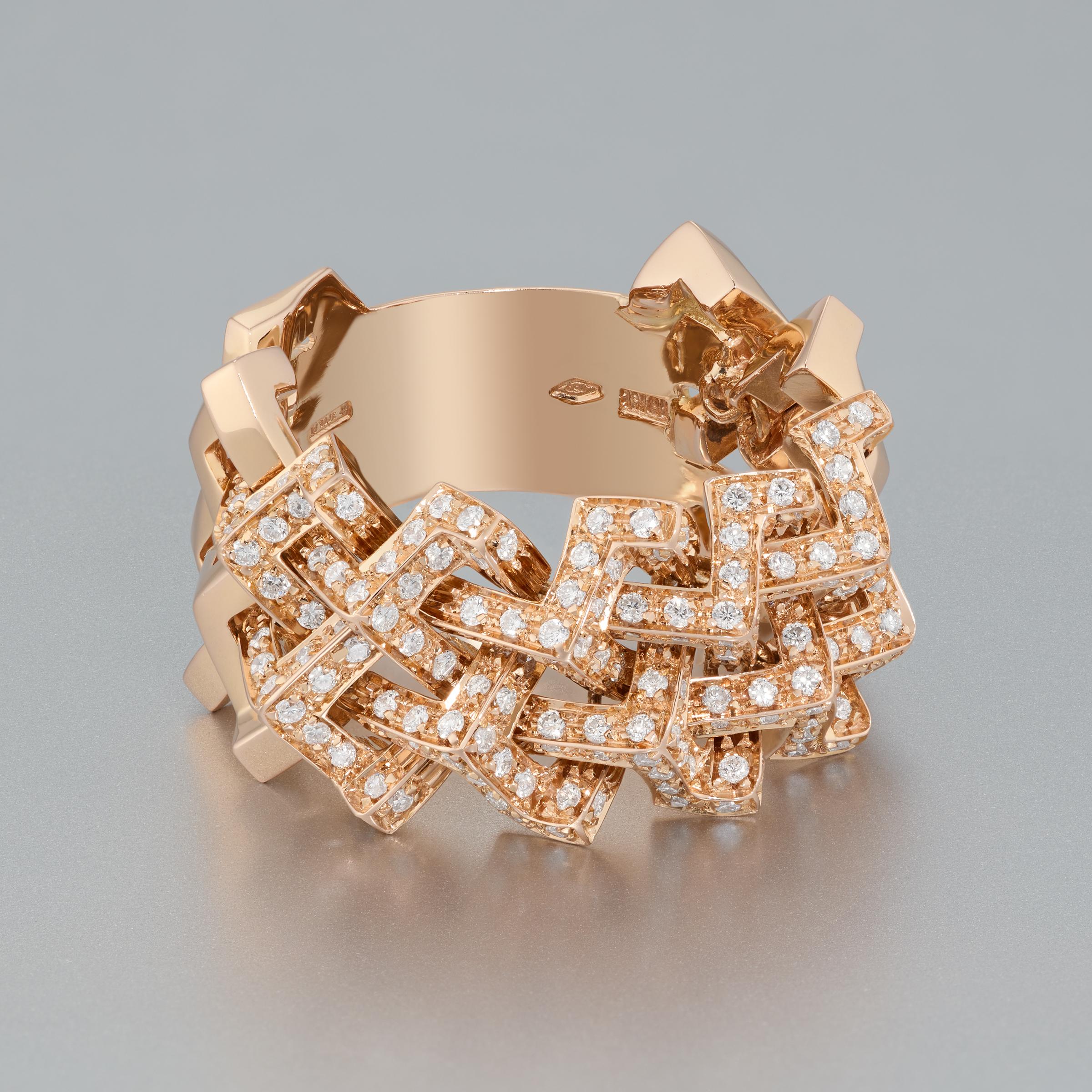 Brilliant Cut Versace Diamond Wide Band Fashion Ring in 18K Rose Gold For Sale