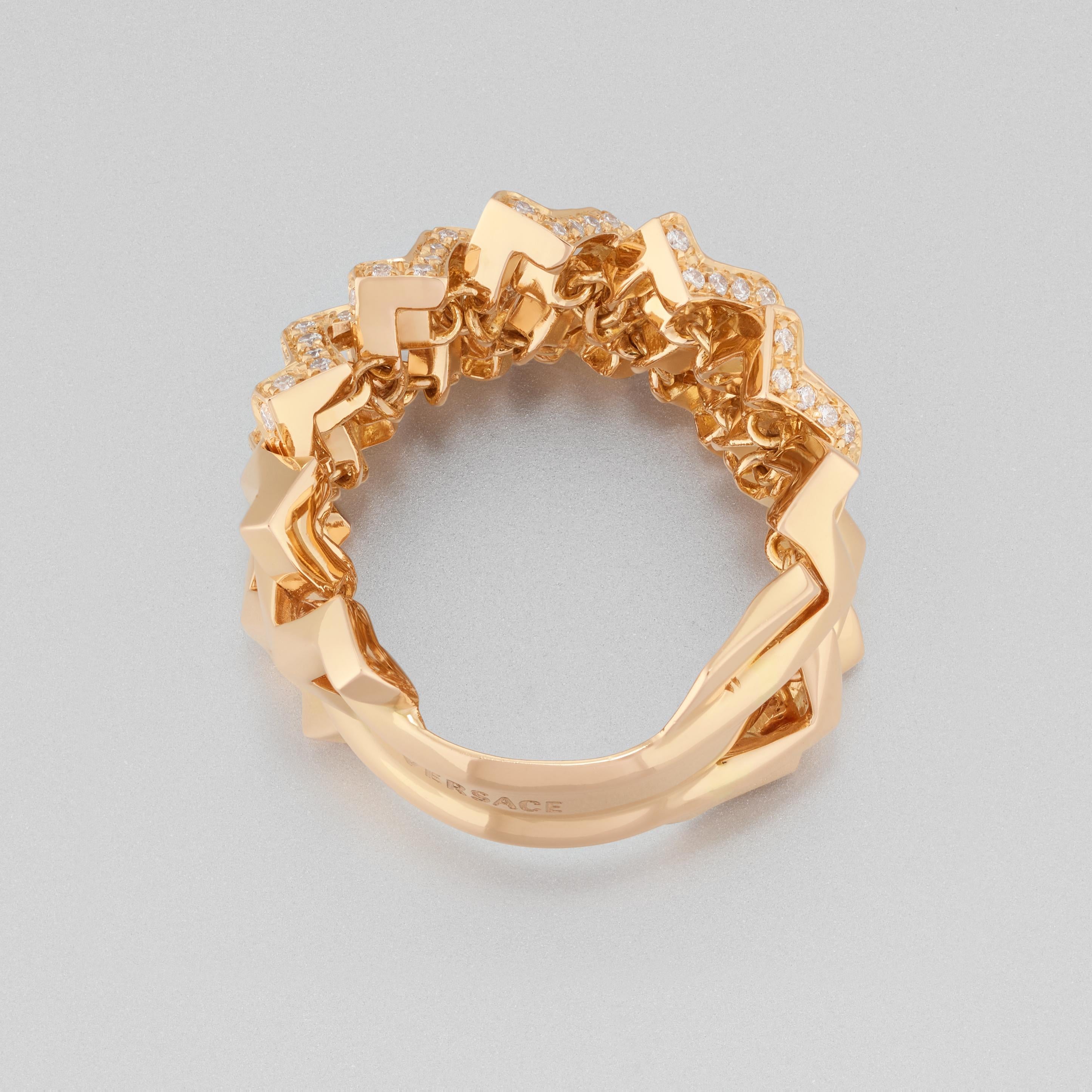 Versace Diamond Wide Band Fashion Ring in 18K Rose Gold In Excellent Condition For Sale In Dallas, TX