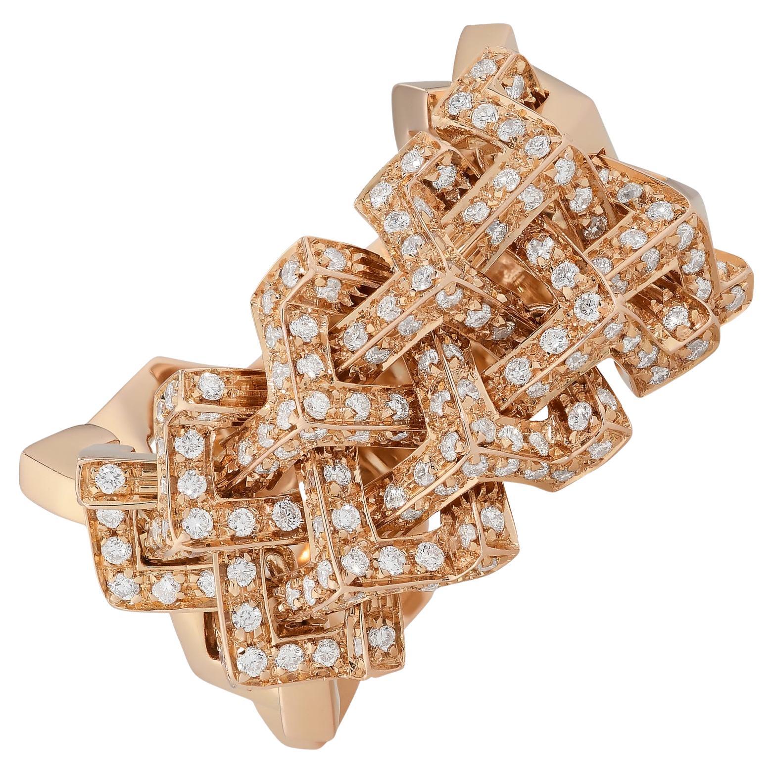 Versace Diamond Wide Band Fashion Ring in 18K Rose Gold