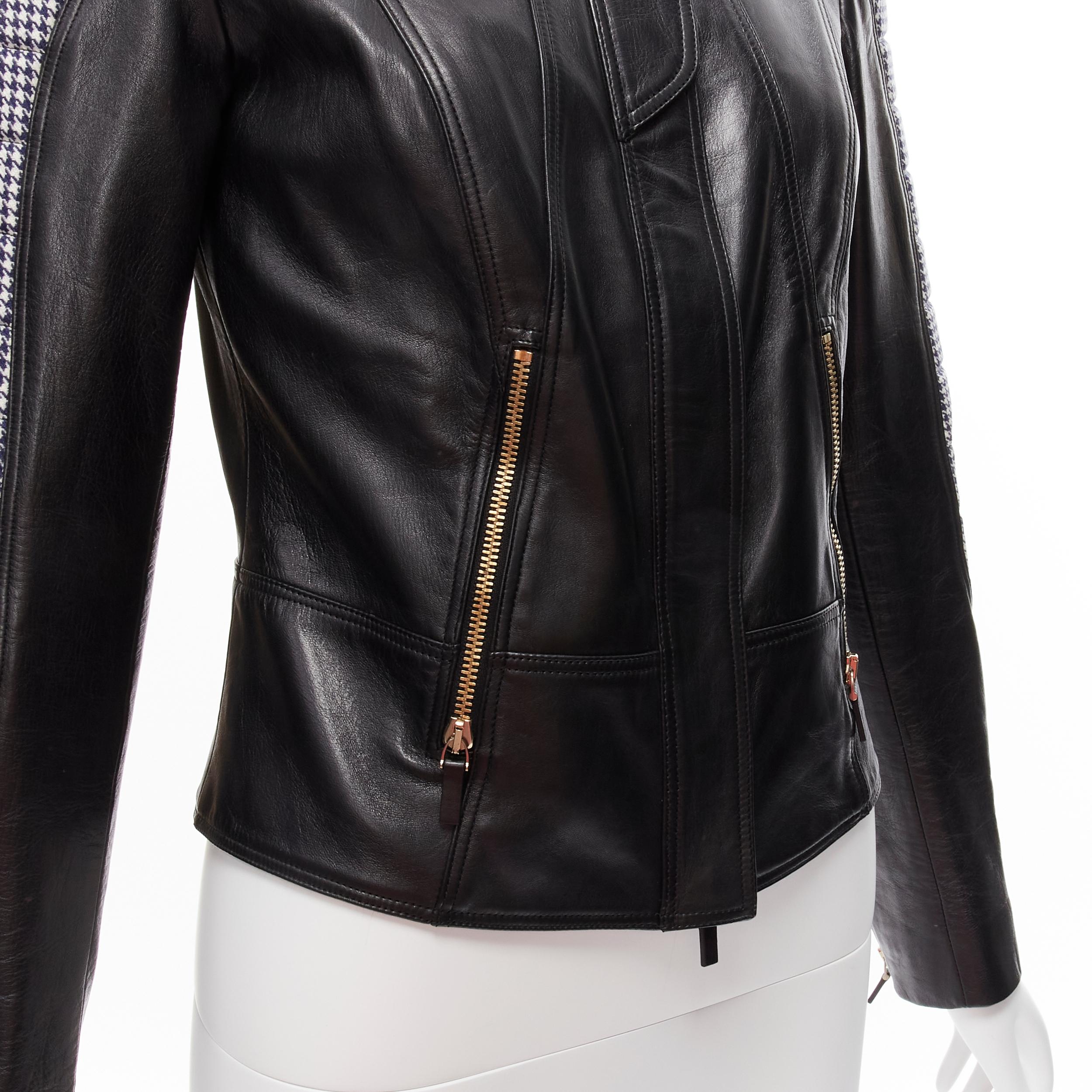 VERSACE Donatella 2012 houndstooth wool padded leather moto biker jacket IT40 S 5