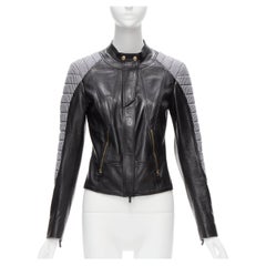 VERSACE Donatella Versace 2012 laine pied-de-poule veste moto biker en cuir paddé IT40 S