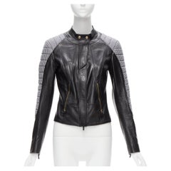 VERSACE Donatella 2012 houndstooth wool padded leather moto biker jacket IT40 S