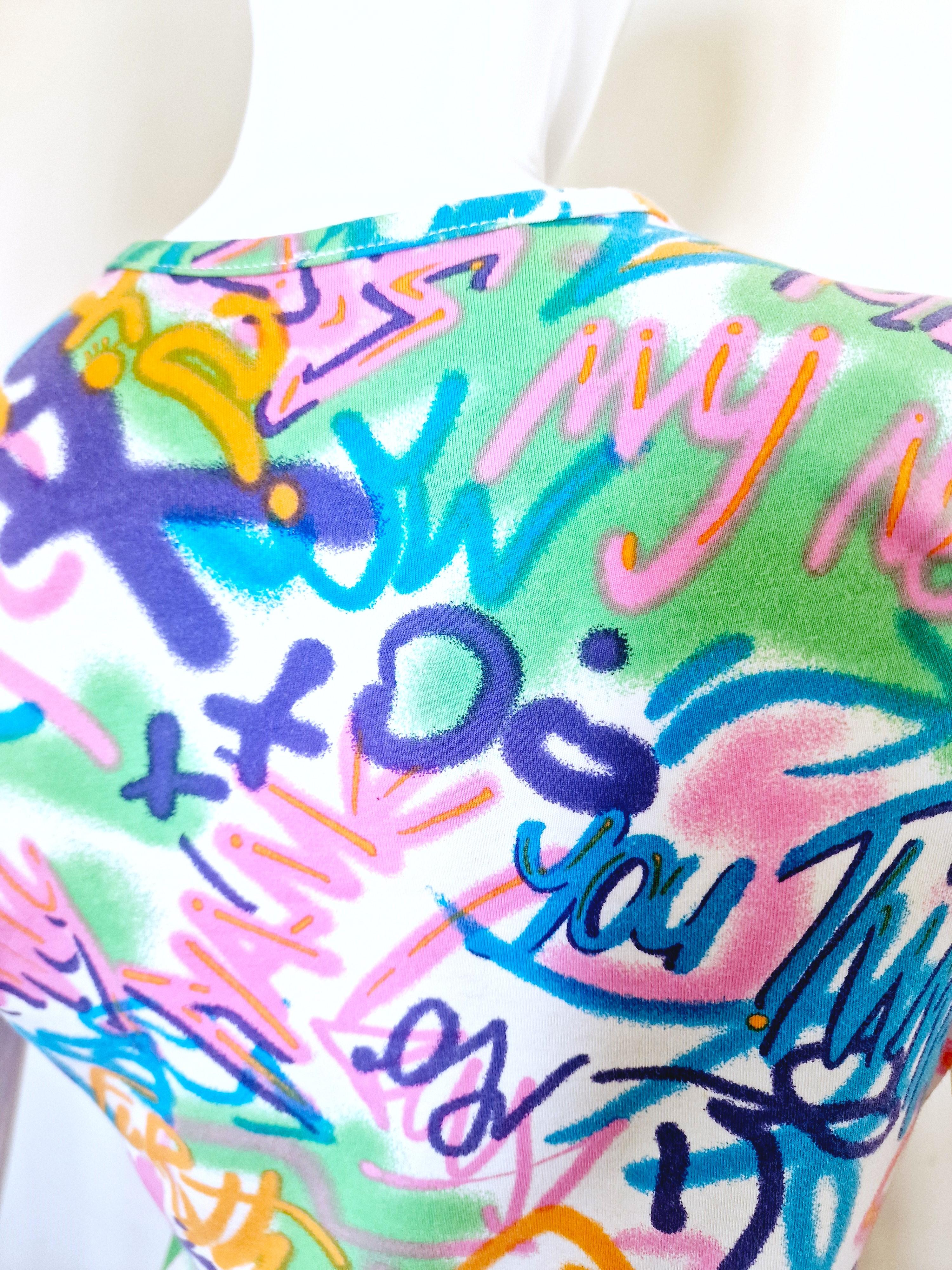 Versace Donatella Graffiti Neon Men Women Tag Petit T-shirt Top Moyen  4