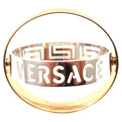 Versace Double Stencil Logo White and Yellow Gold Band Ring Pendant