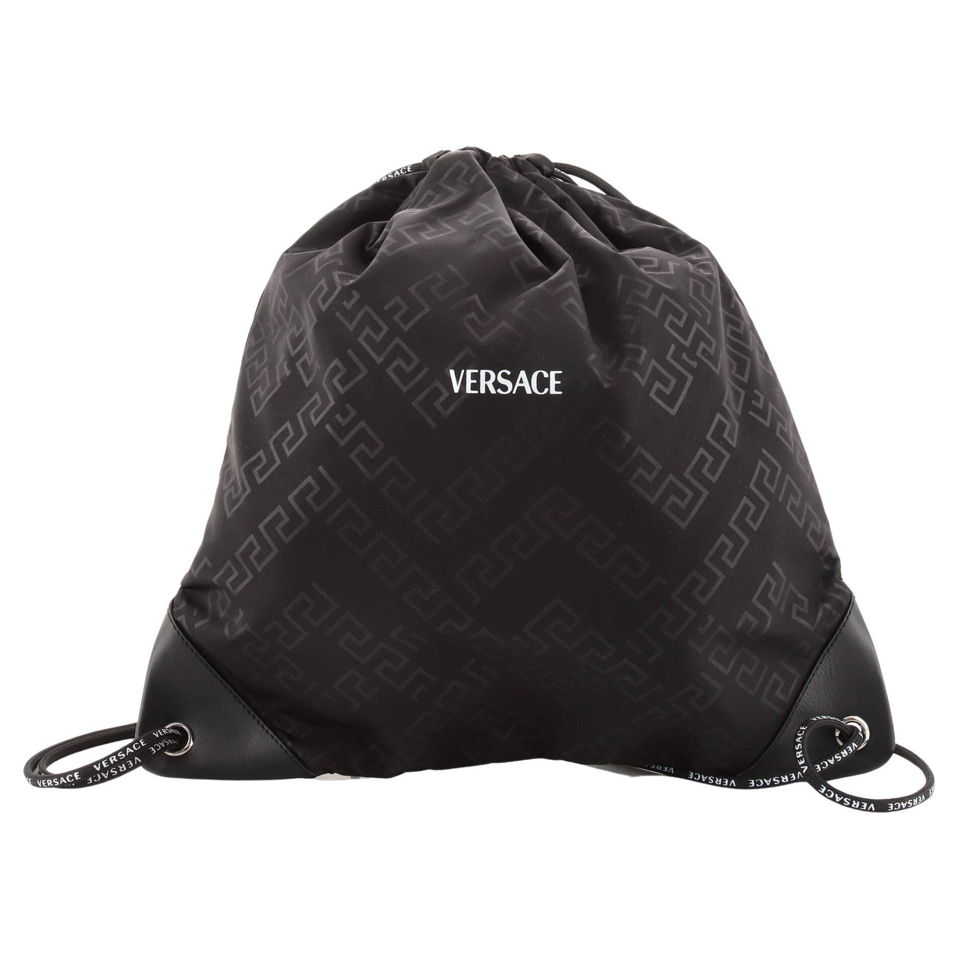 Versace Drawstring Backpack Printed Nylon Medium For Sale at 1stDibs