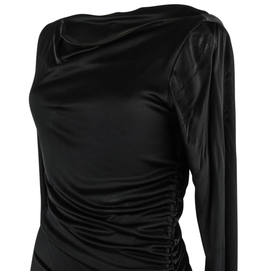 Versace Dress Black Side Drawstring Rouching Asymmetrical Length 44 / 8 In Excellent Condition For Sale In Miami, FL