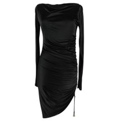 Used Versace Dress Black Side Drawstring Rouching Asymmetrical Length 44 / 8