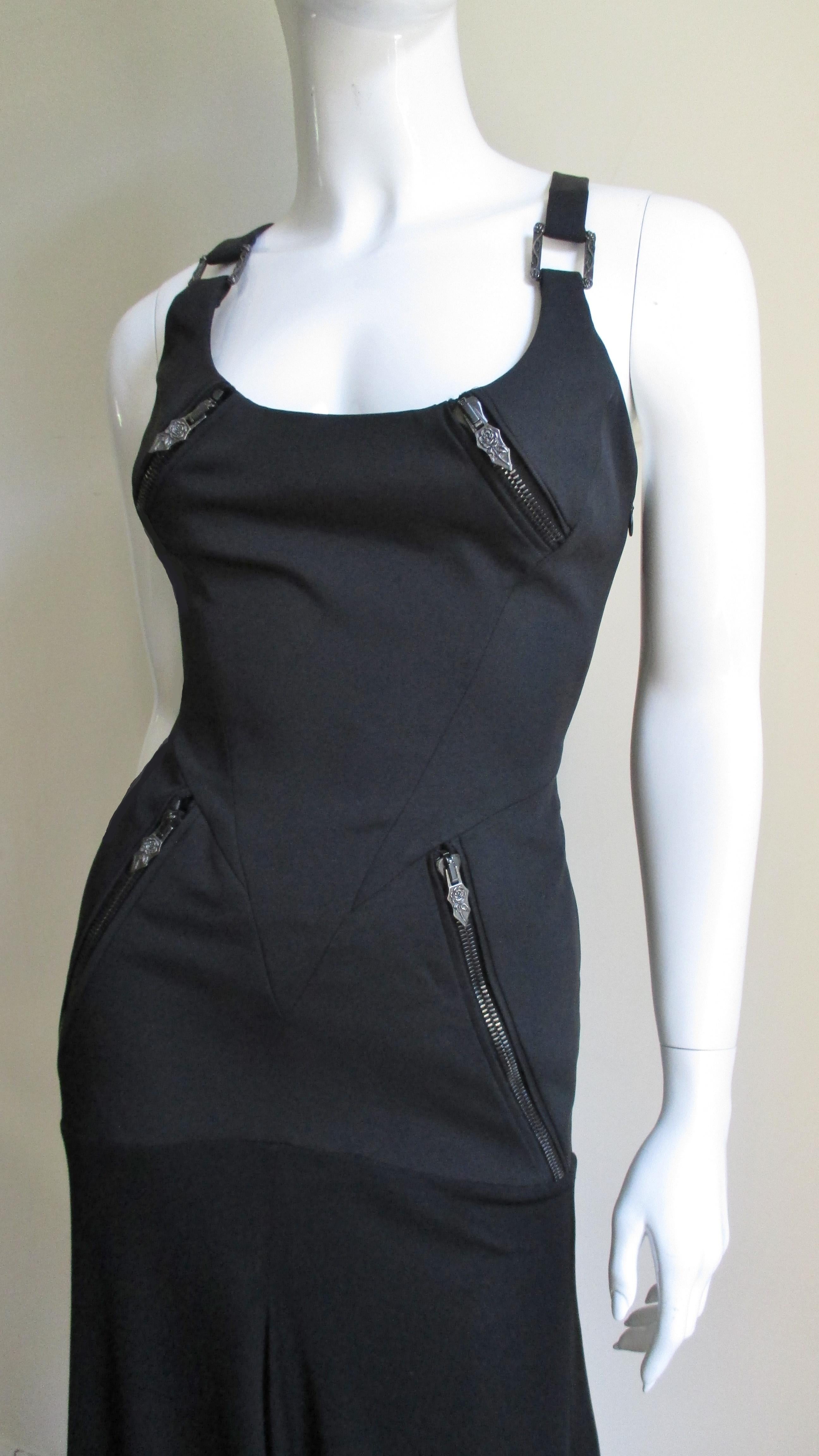 Black Versace Silk Dress With Cut out Back For Sale