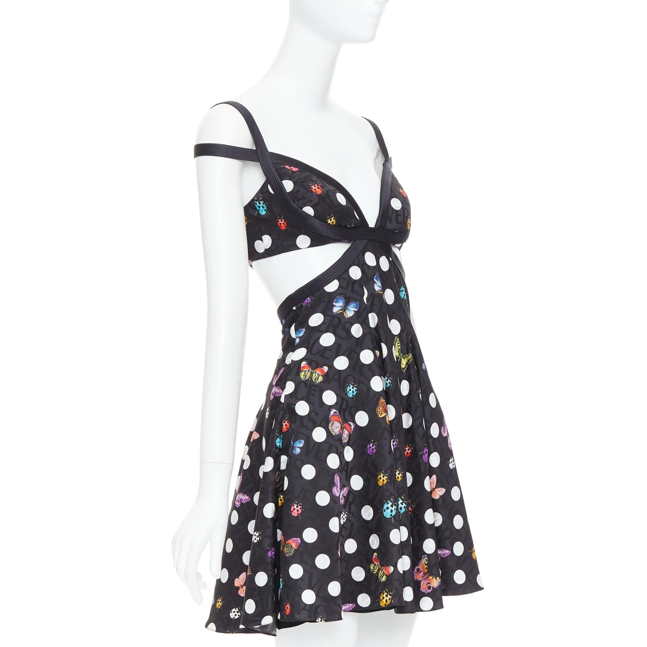 Black VERSACE Dua Lipa 2023 La Vacanza Runway black butterfly harness dress IT38 XS For Sale