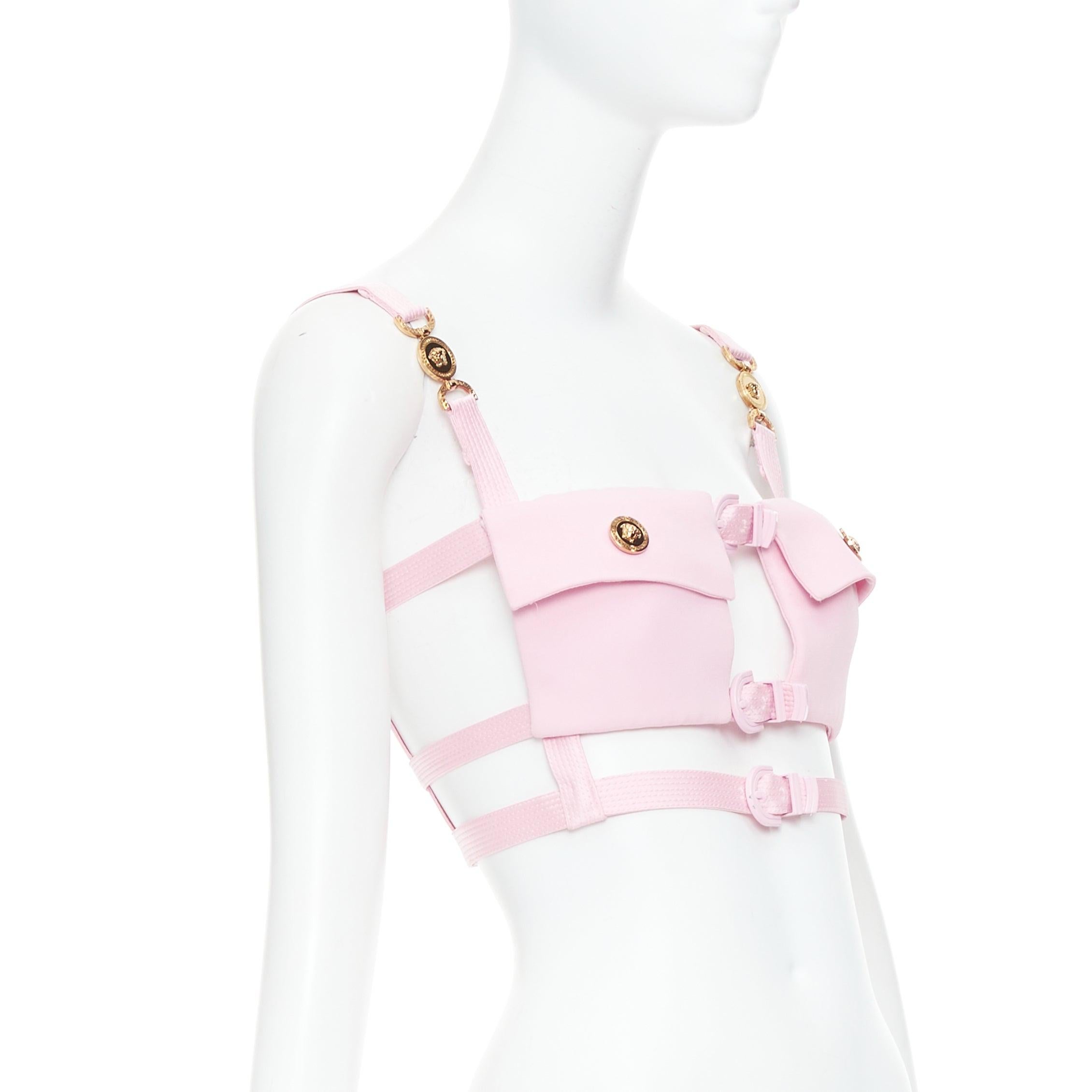Pink VERSACE Dua Lipa 2023 La Vacanza Runway pink bondage Enver top IT38 XS