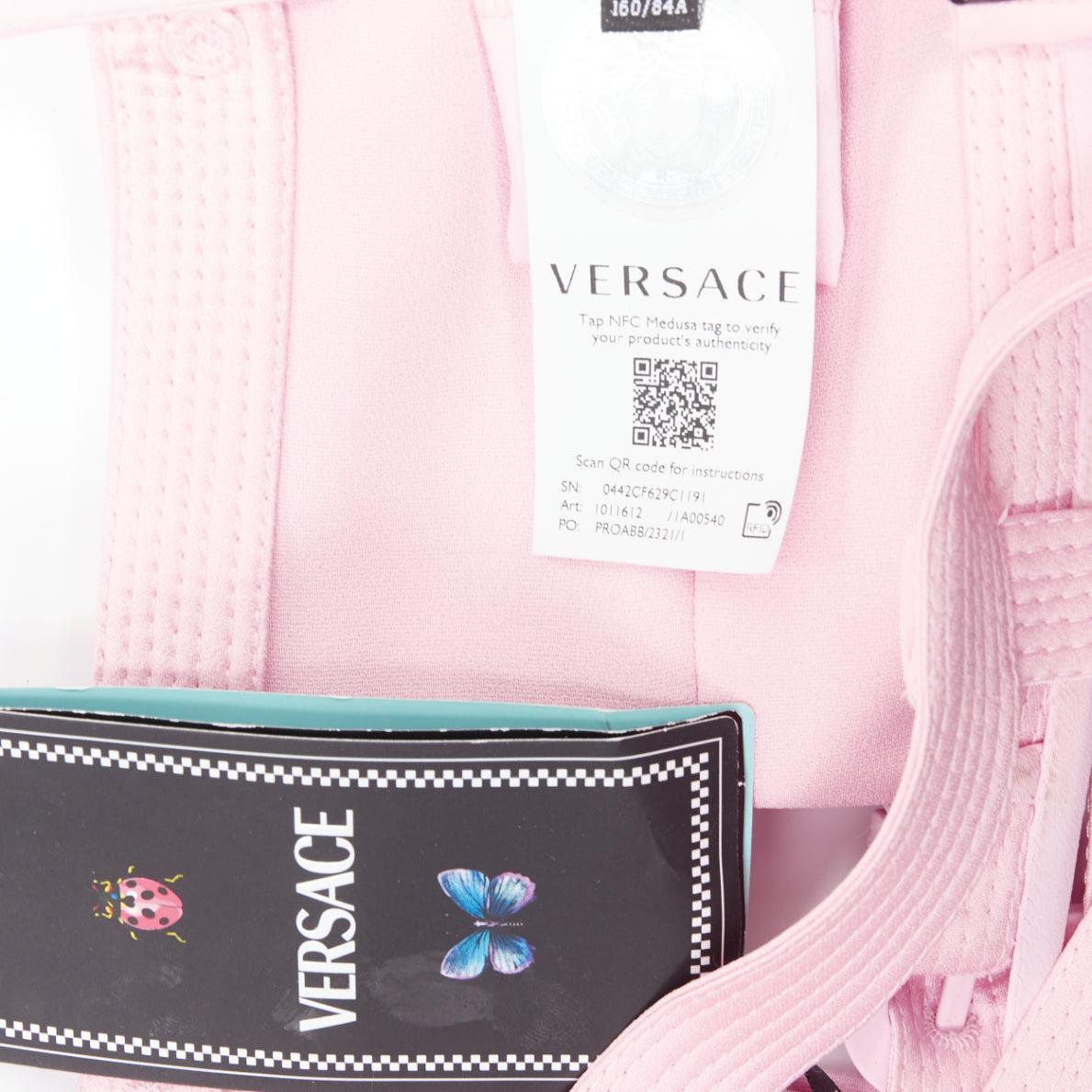 VERSACE Dua Lipa 2023 La Vacanza Runway pink bondage Enver top IT38 XS 3