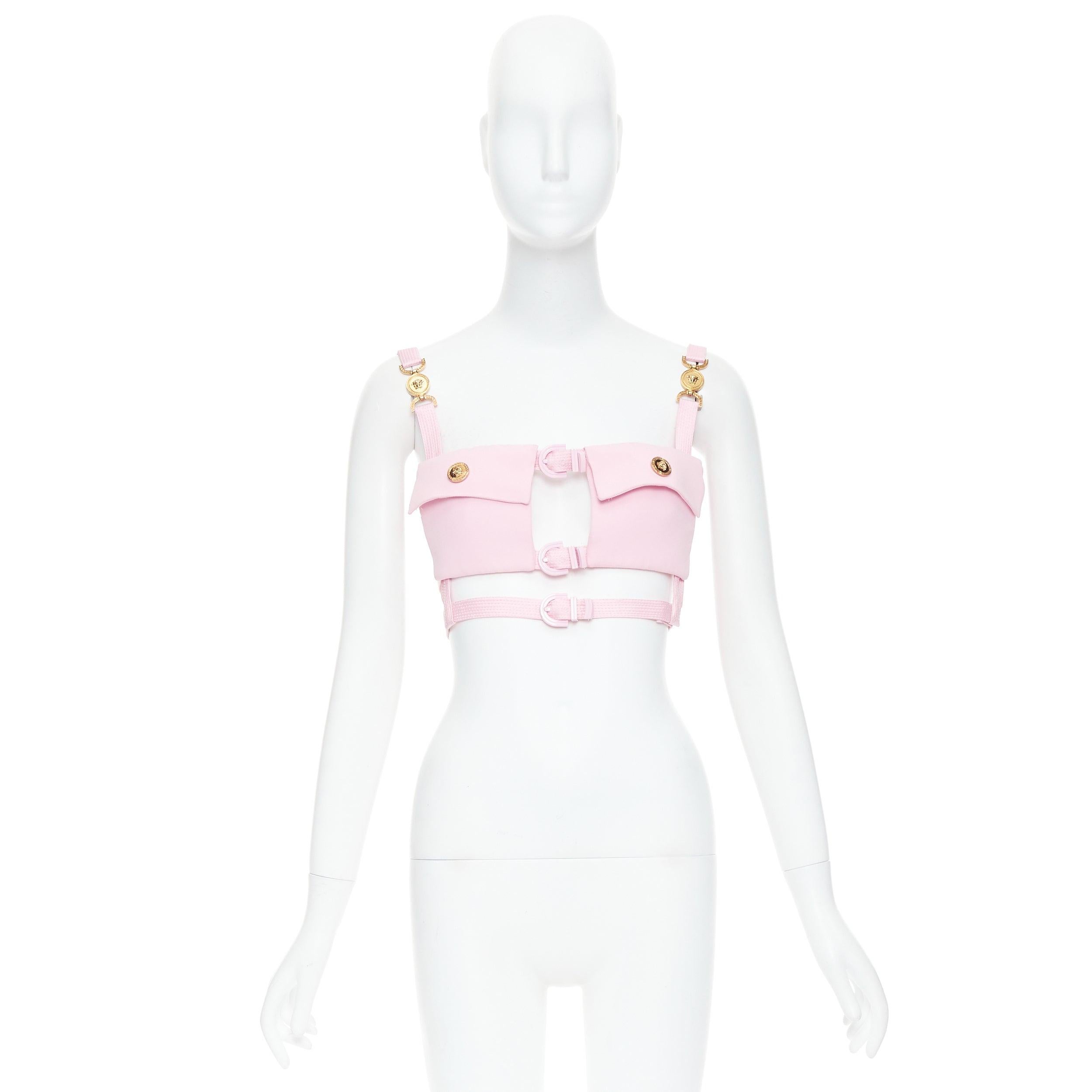 VERSACE Dua Lipa 2023 La Vacanza Runway pink bondage Enver top IT38 XS 4