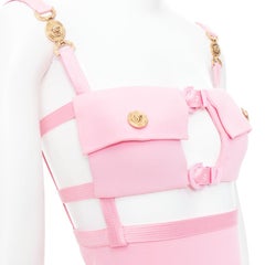 VERSACE Dua Lipa 2023 La Vacanza Runway pink pocket bondage dress IT36 XXS