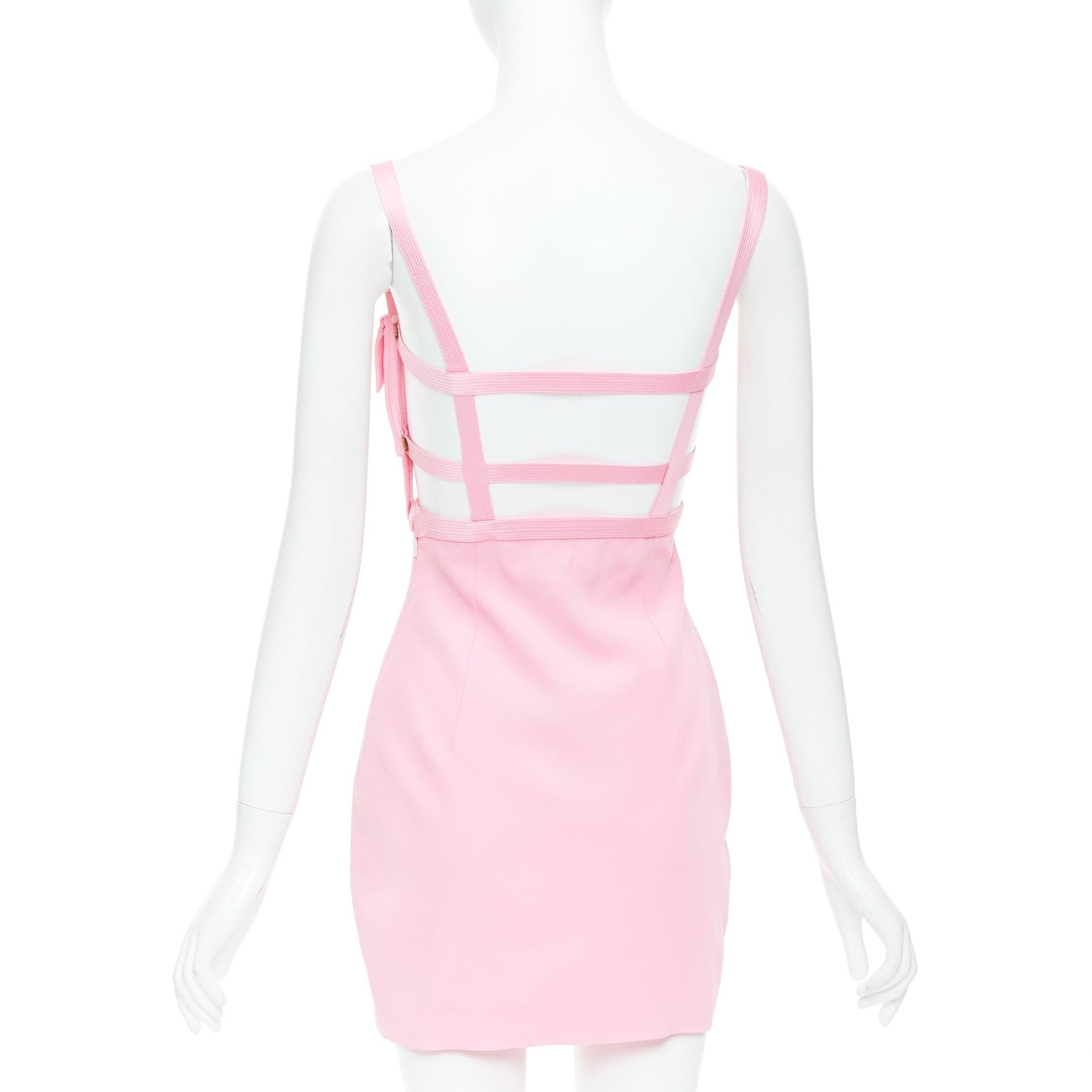 Women's VERSACE Dua Lipa 2023 La Vacanza Runway pink pocket bondage dress IT36 XXS