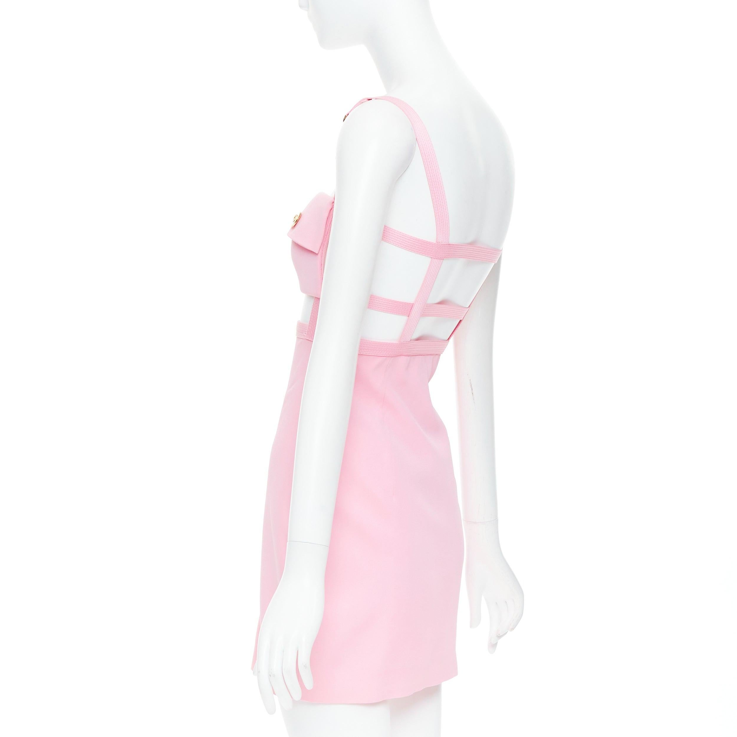 VERSACE Dua Lipa 2023 La Vacanza Runway pink pocket bondage dress IT36 XXS 1