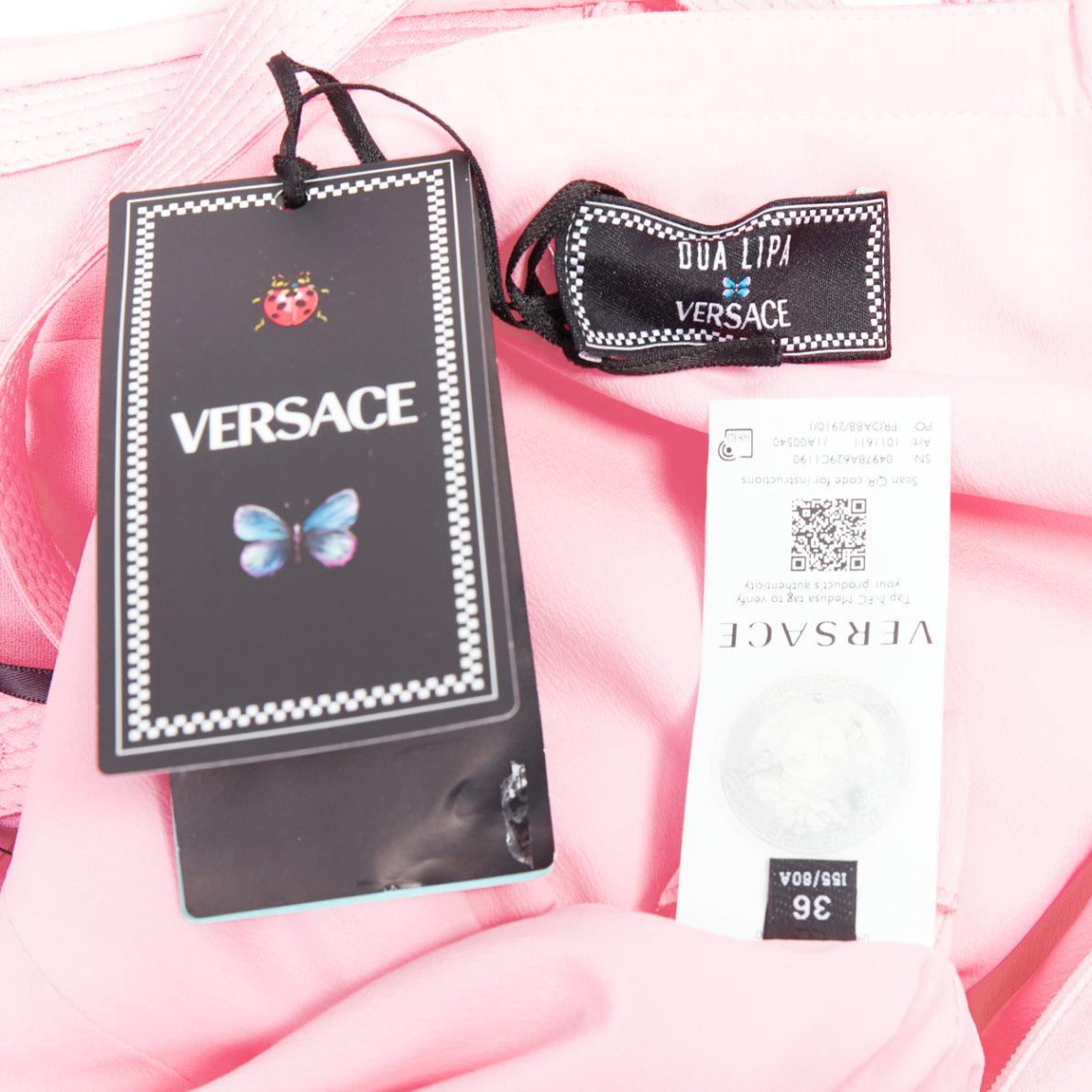 VERSACE Dua Lipa 2023 La Vacanza Runway pink pocket bondage dress IT36 XXS 3