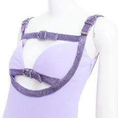 VERSACE Dua Lipa 2023 La Vacanza Runway purple crystal bondage dress IT38 XS