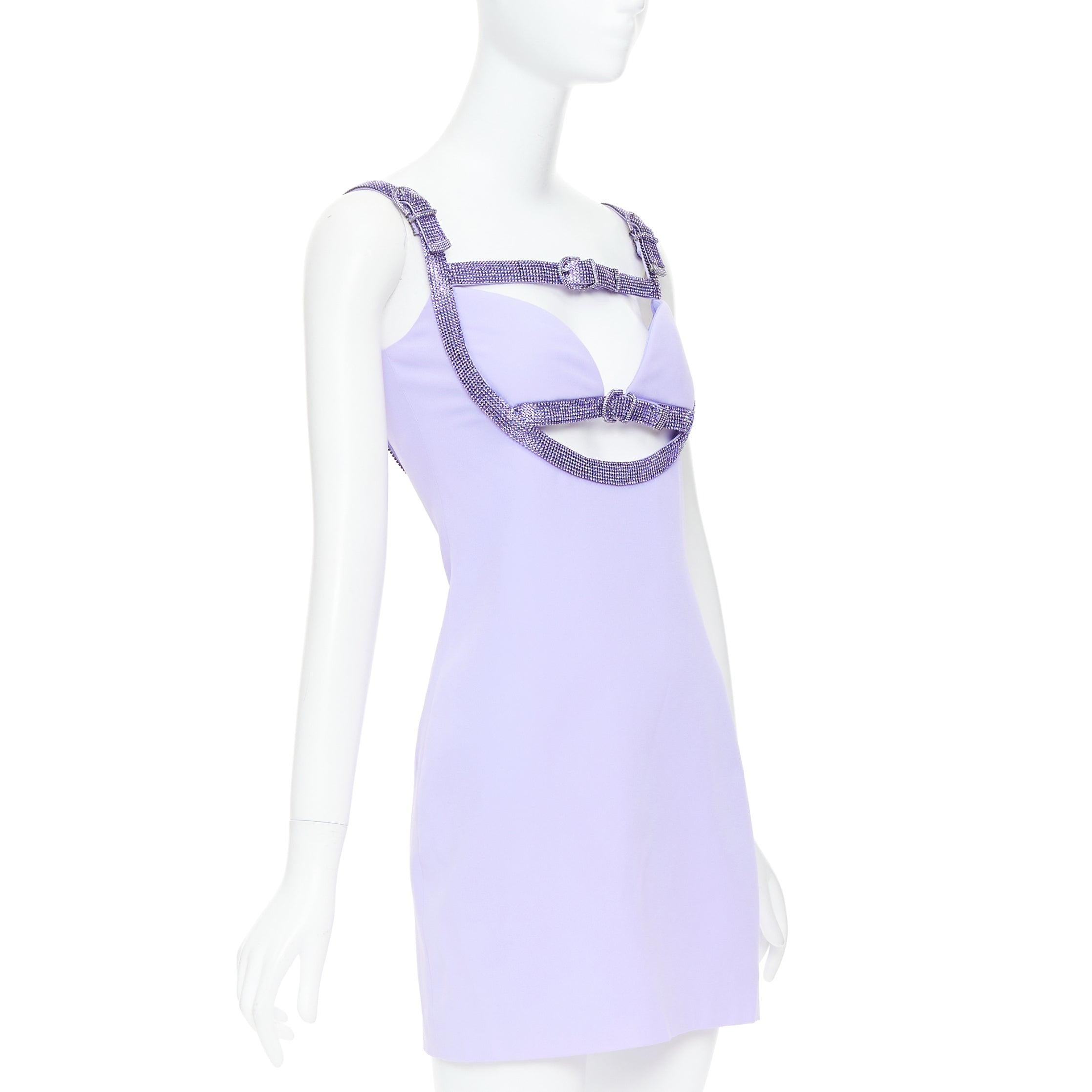 Gray VERSACE Dua Lipa 2023 La Vacanza Runway purple crystal bondage dress IT38 XS