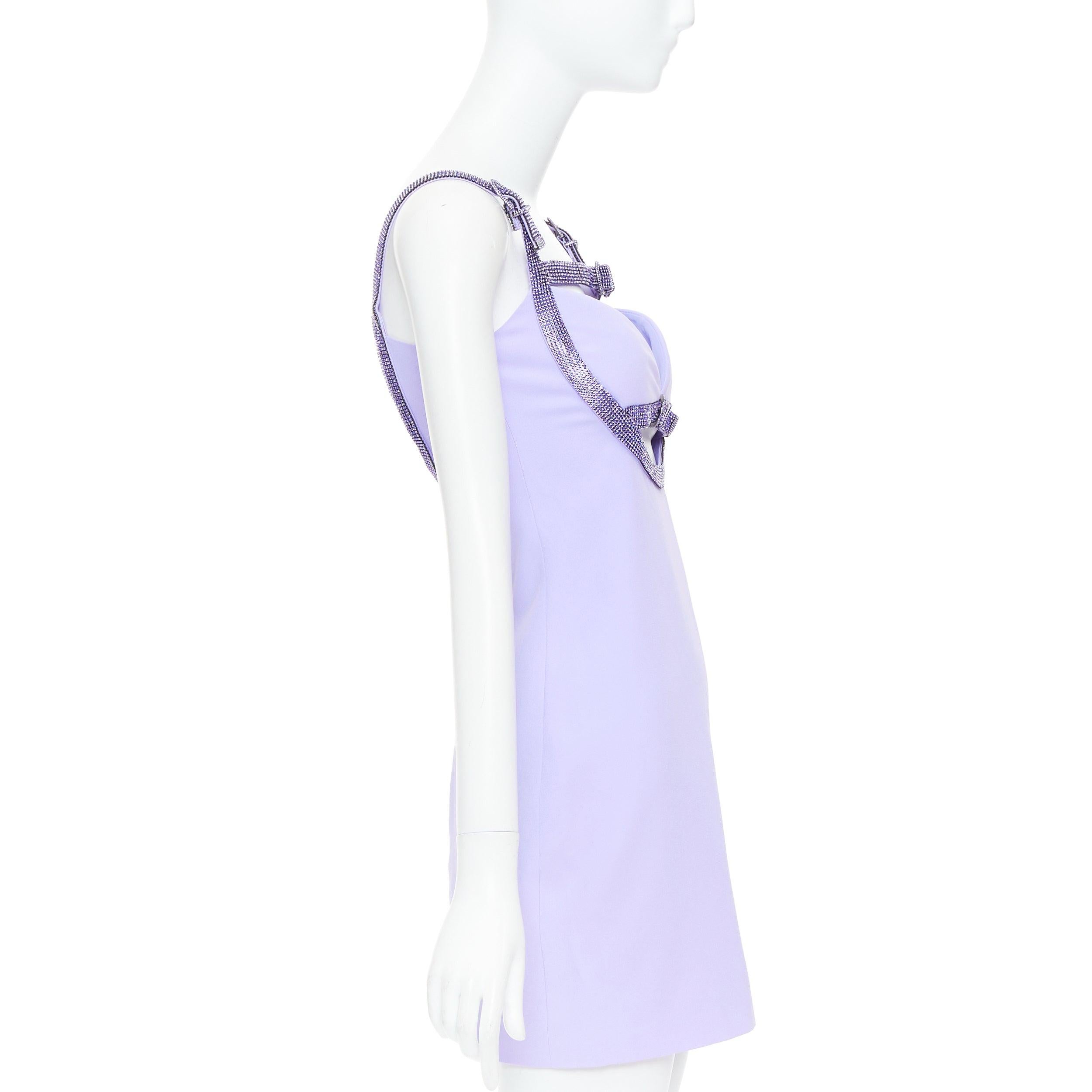 VERSACE Dua Lipa 2023 La Vacanza Runway purple crystal bondage dress IT38 XS In New Condition In Hong Kong, NT