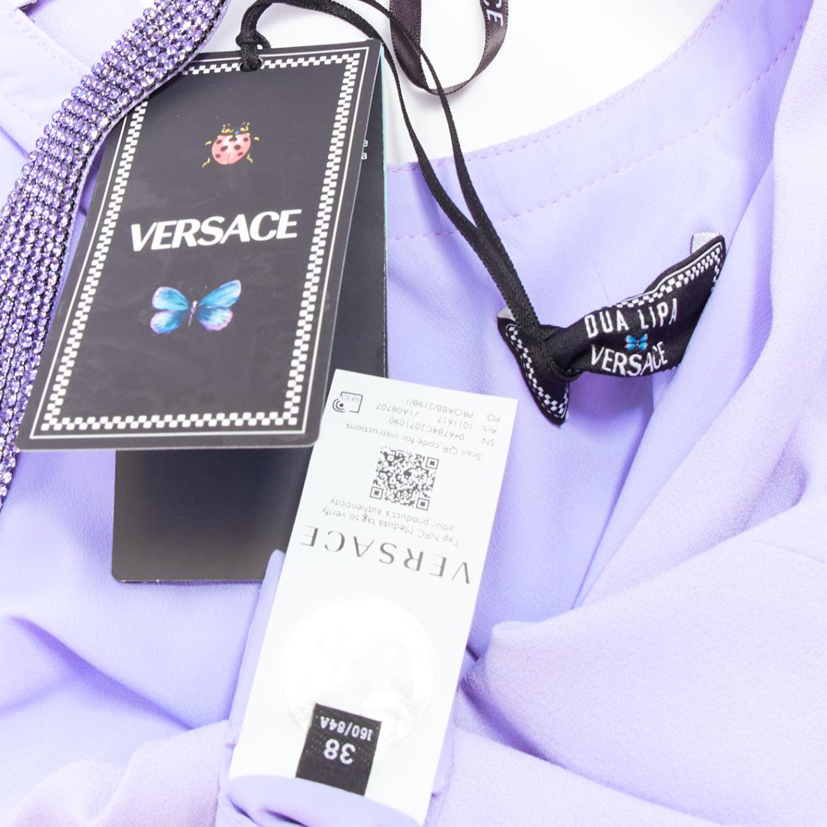 VERSACE Dua Lipa 2023 La Vacanza Runway purple crystal bondage dress IT38 XS 3