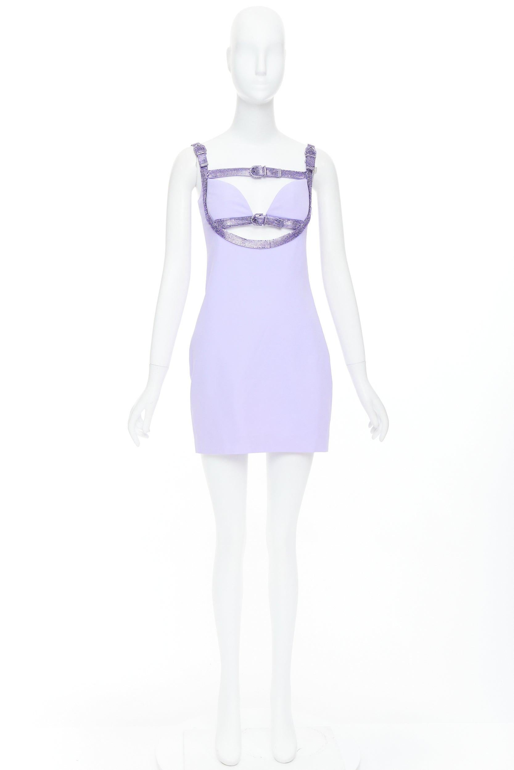 VERSACE Dua Lipa 2023 La Vacanza Runway purple crystal bondage dress IT38 XS 4